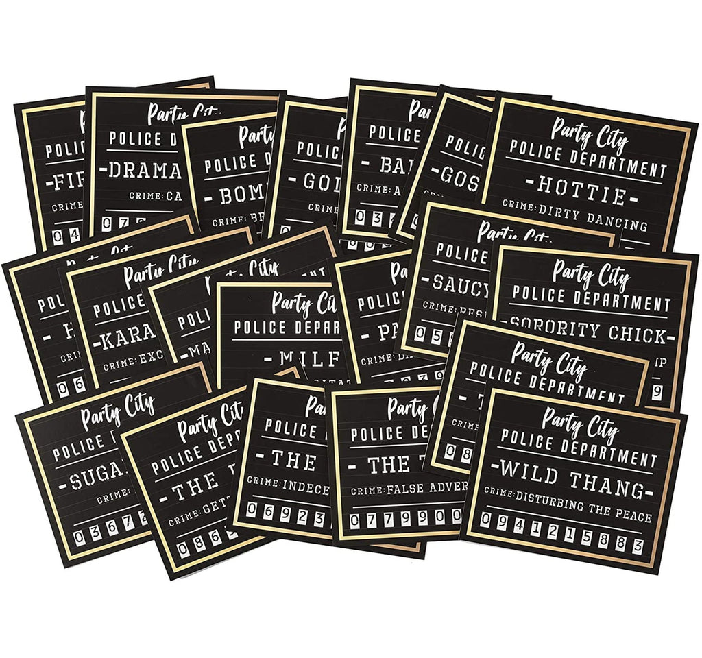 Bachelorette Party Supplies Kit - Set of 25 Dare Cards, 20 Mugshot Signs & One 33 Inch Bachelorette Sash with Goldtone Pin - Girls Night Out Party Accessories & Photo Booth Props