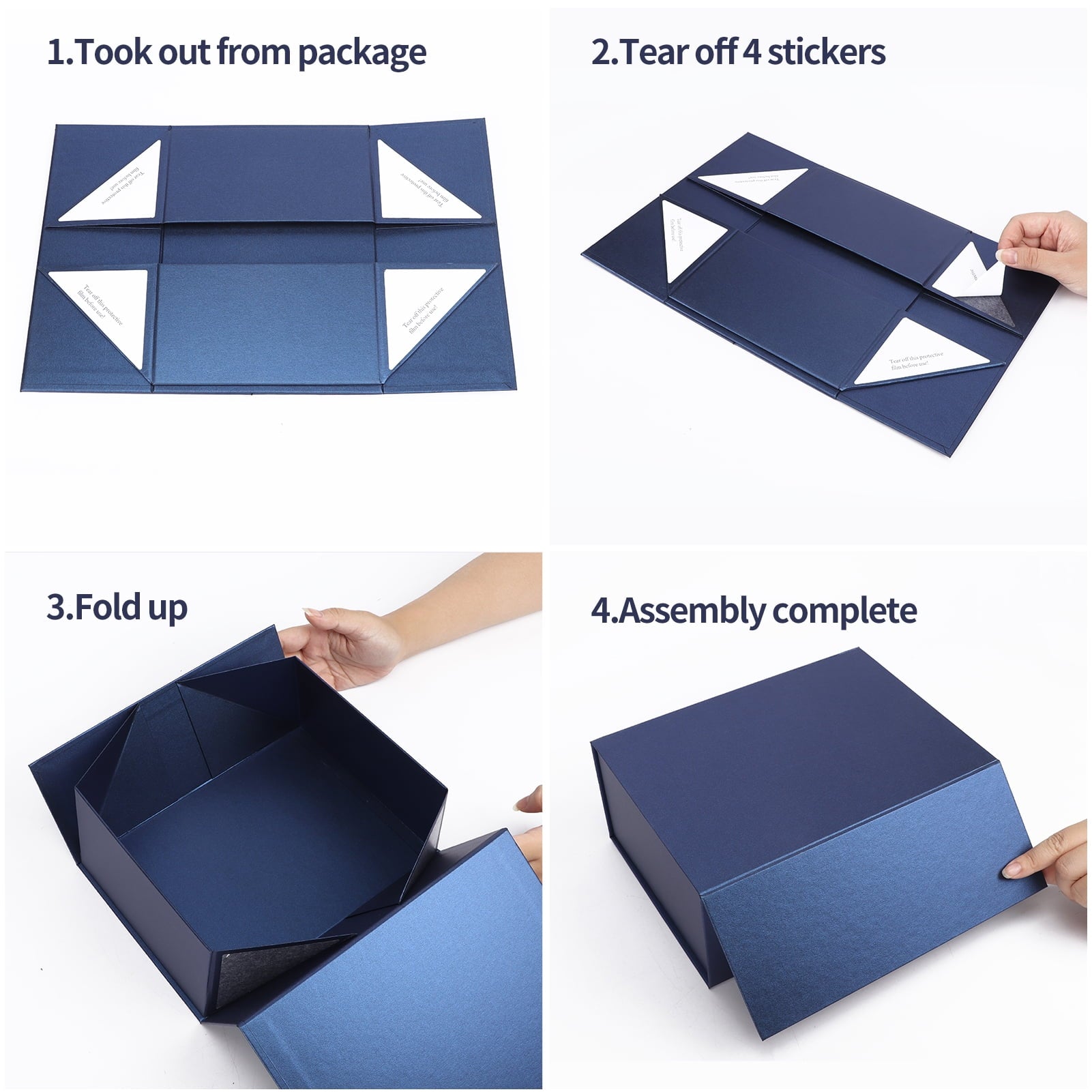 4 Pack Magnetic Closure Boxes Set, 12x8x4 Blue Gift Box with Lid for Party Festival Birthday