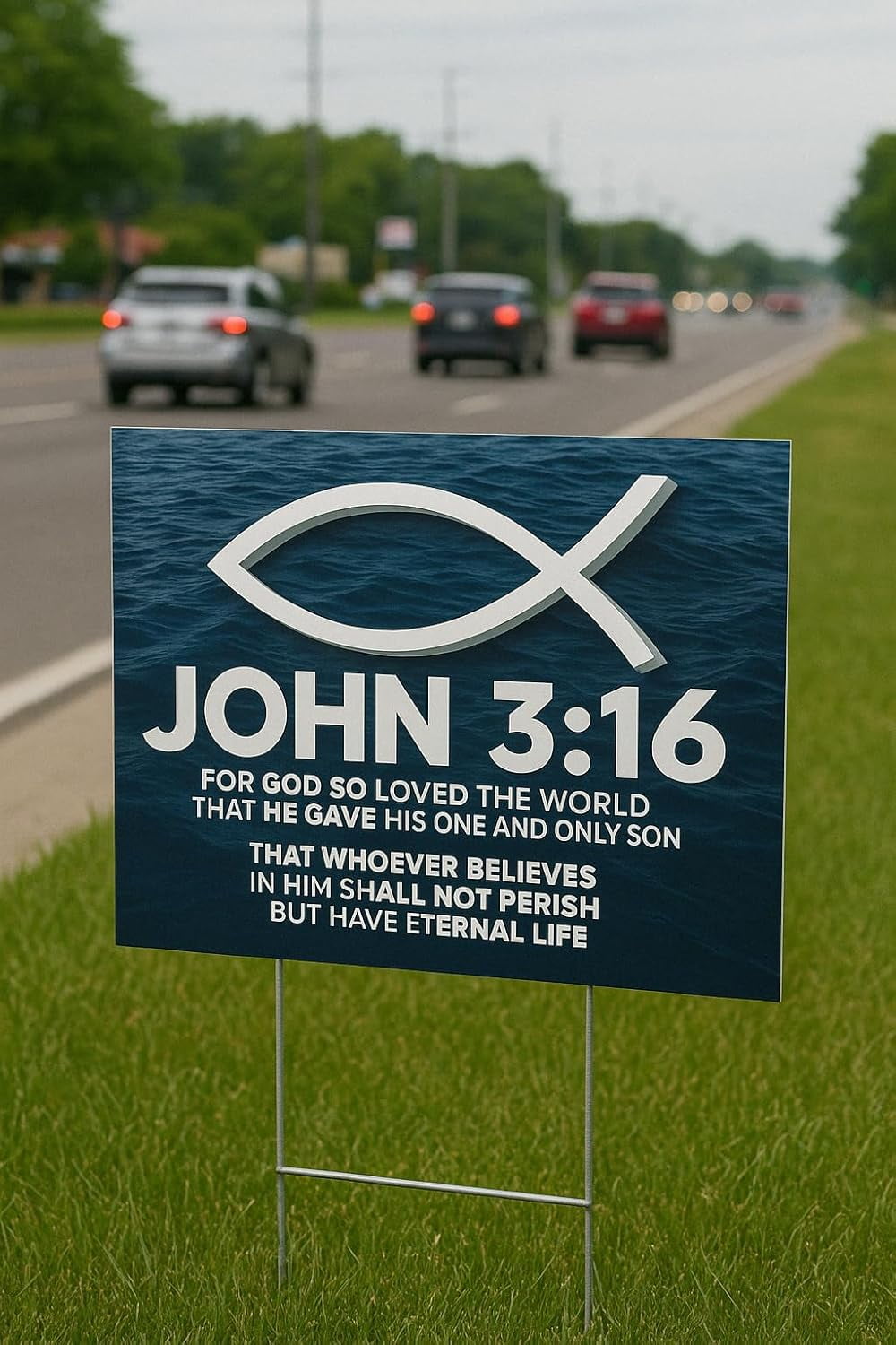 John 3:16 Yard Sign – Double-Sided Coroplast with H-Stake | UV & Fade Resistant | Share Your Faith | 18” x 24”