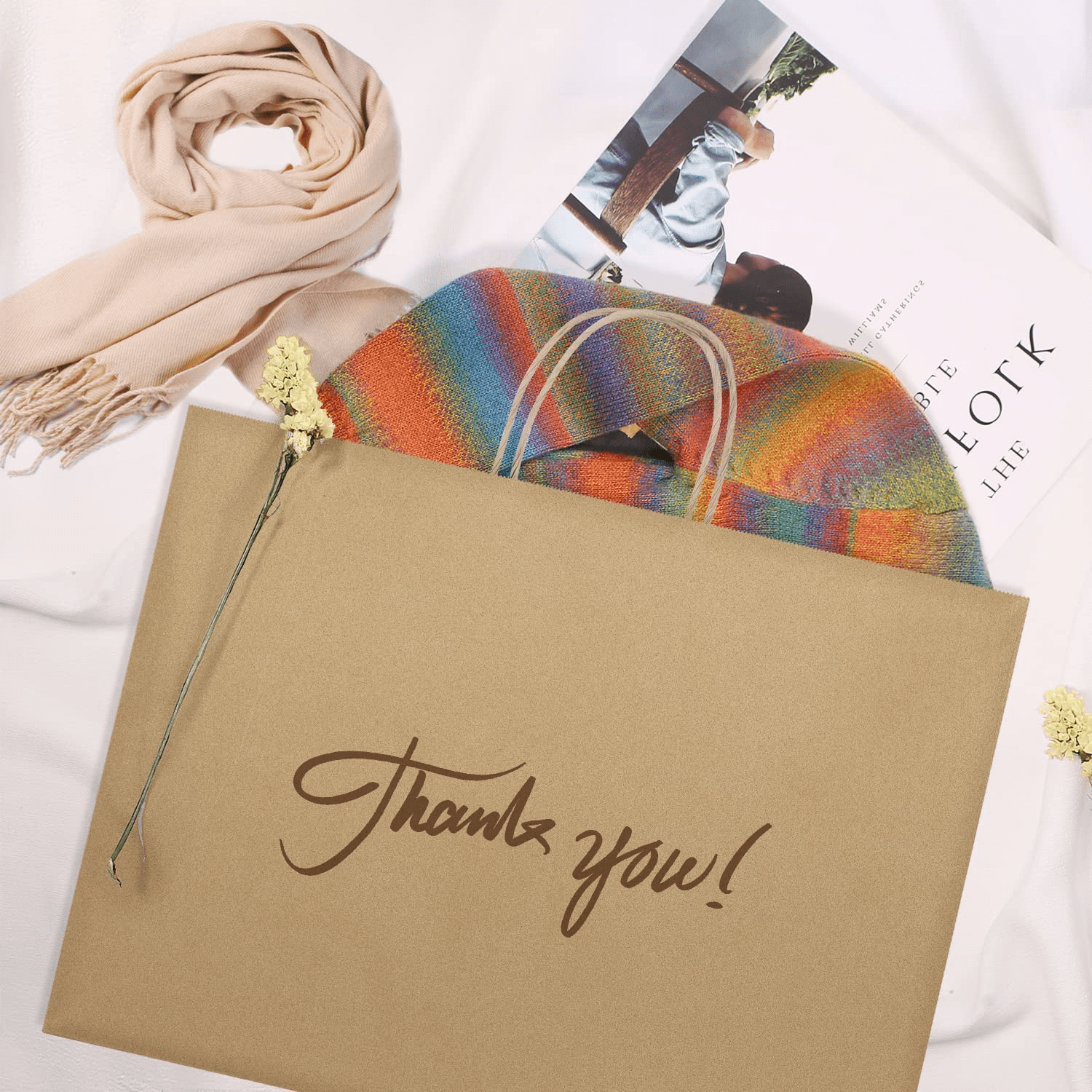 BagDream Brown Kraft Paper Bags with Handles Large Shopping Bag for Gift, Grocery, Merchandise, Party Favor, Retail Stores, 16x6x12", 50 Pack