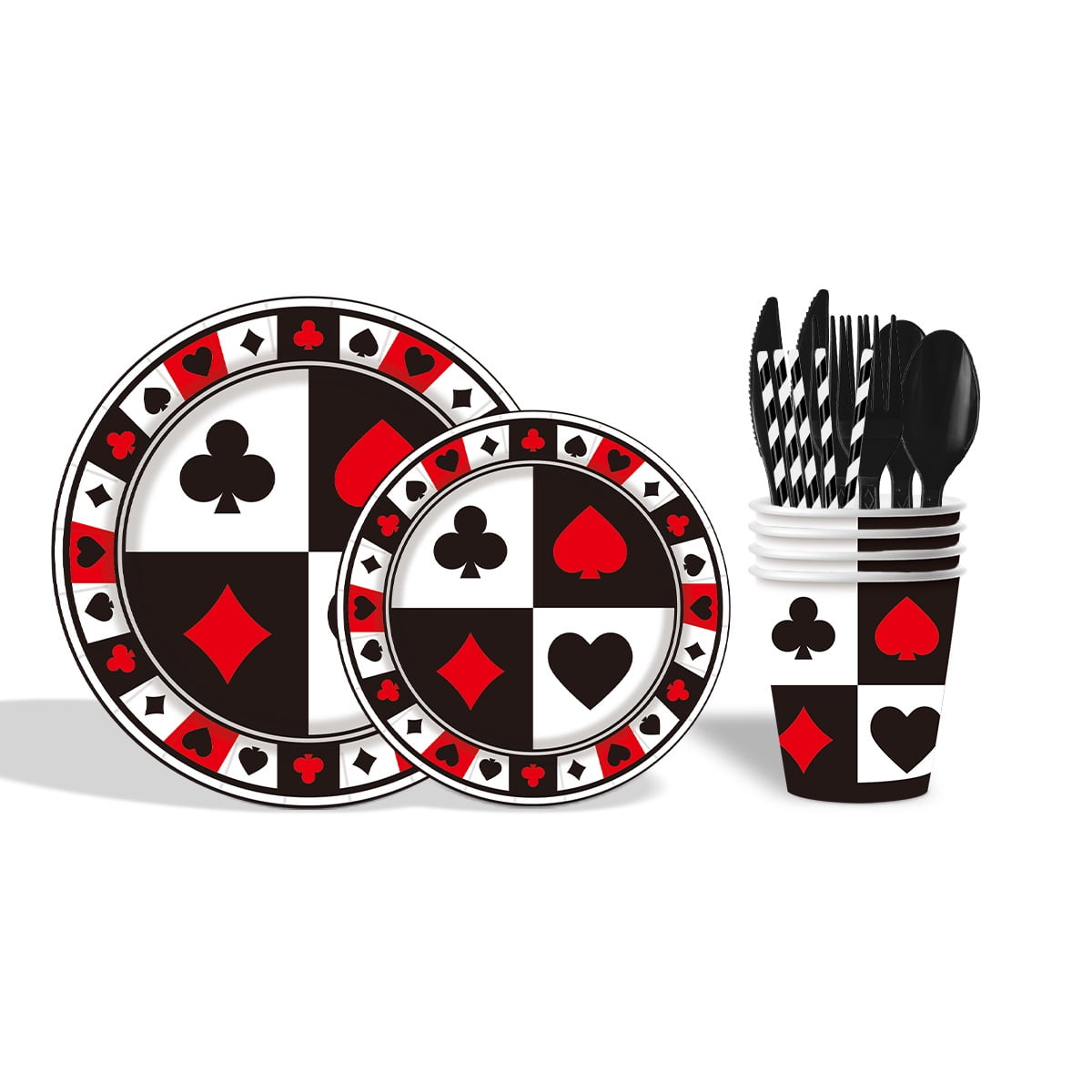 81/91 Pcs Casino Party Supplies Poker Tableware Set 7"/9”Poker Paper Plates and Casino Napkins Fork for Casino Night Poker Game Themed Poker Card Playing Club Heart Casino Birthday Party Decorations