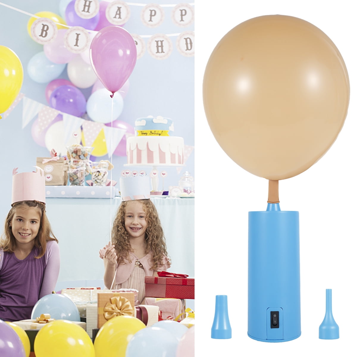 Portable Balloon Pump 18W Electric Air Pump for Latex Animal Balloon Low Noise Balloon Inflator with 2 Air Nozzles Quick and Easy Inflation Balloon Pumping Machine for Parties
