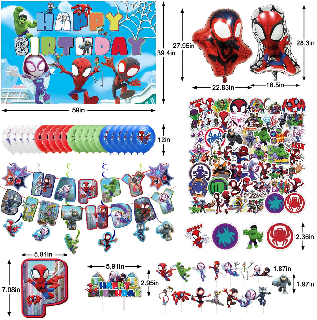 Party Supplies For Spidey & His Amazing Friends 97-Piece Party Kit | Superhero Birthday Decorations with Backdrop, Banner, Foil Balloons, Latex Ballons, Hanging Swirls,  Cupcake Toppers & 51 Stickers
