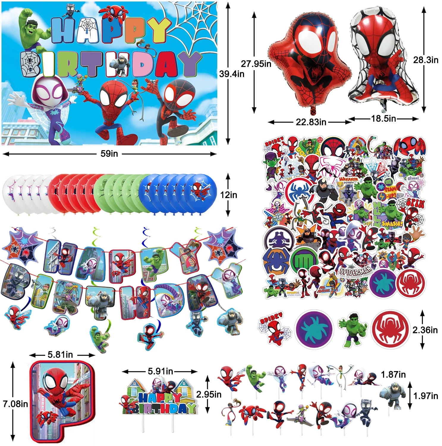 Party Supplies For Spidey & His Amazing Friends 97-Piece Party Kit | Superhero Birthday Decorations with Backdrop, Banner, Foil Balloons, Latex Ballons, Hanging Swirls,  Cupcake Toppers & 51 Stickers