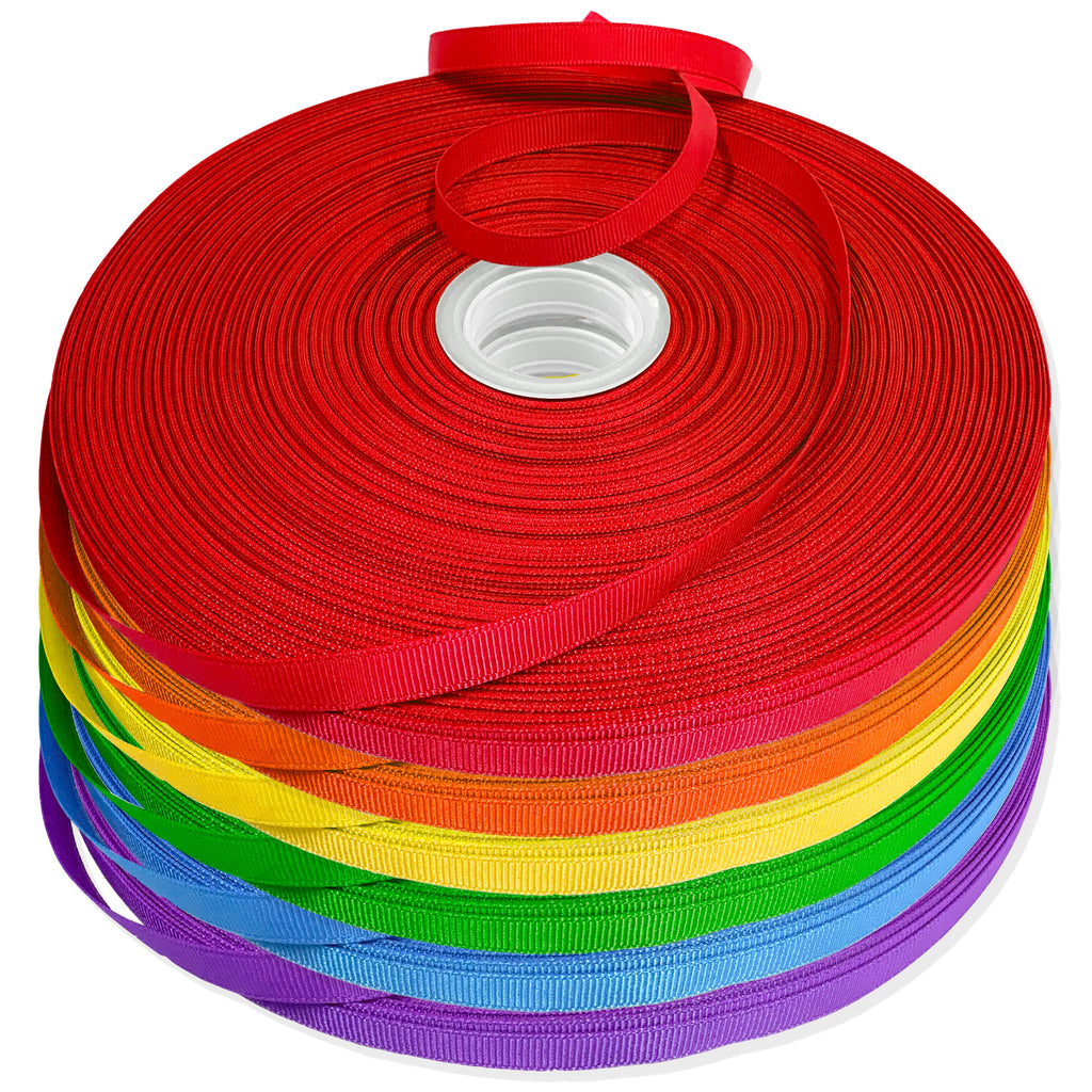 Gwen Studios 3/8" Grosgrain Ribbon, 6 Rainbow Colors, 600 Yards
