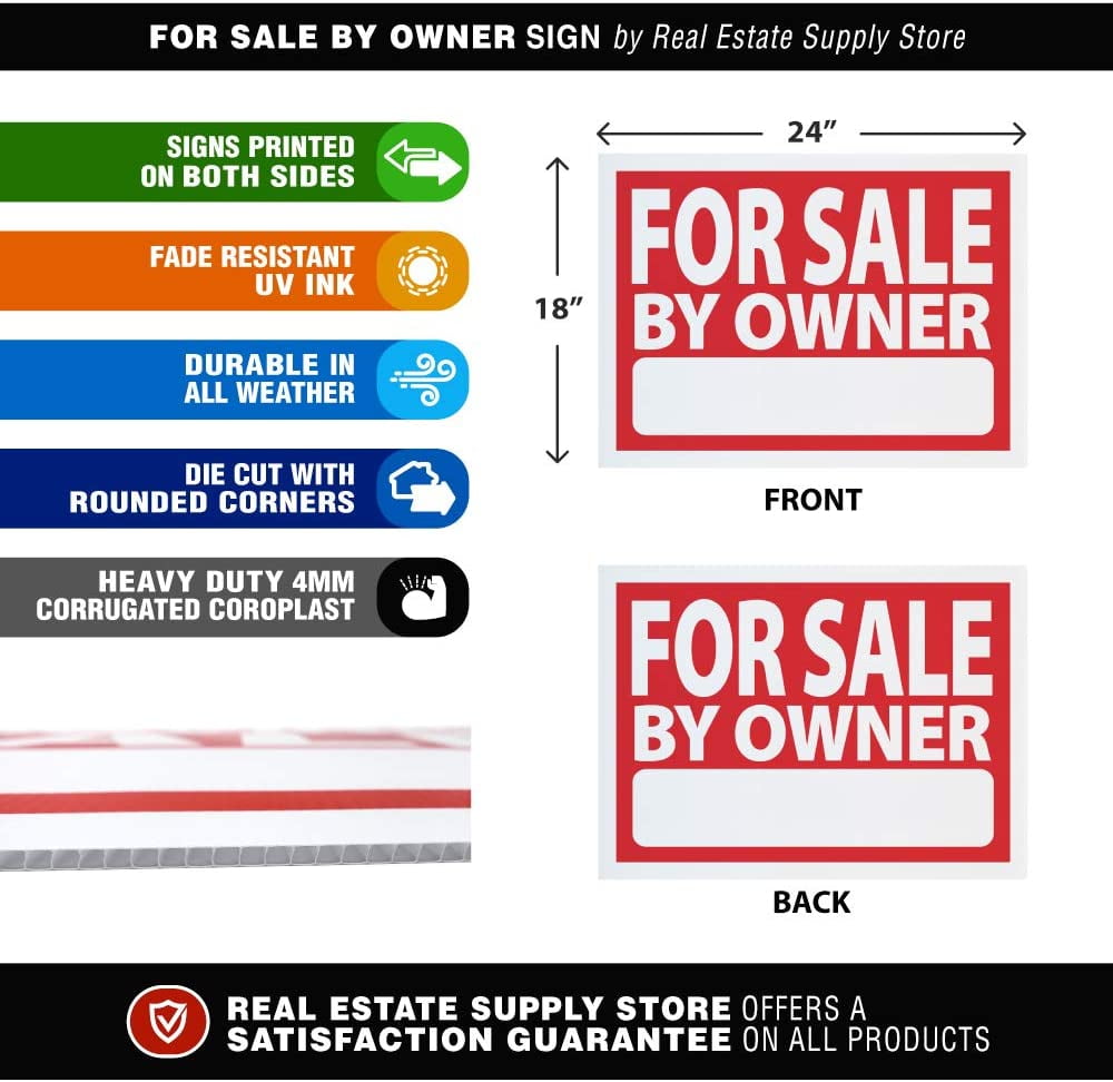 Home for Sale by Owner Yard Sign Combo Kit - Includes Directional Home for Sale Signage, & Heavy Duty Yard Stakes (for Sale by Owner Kit, with 3 House Shaped Directional Signs)