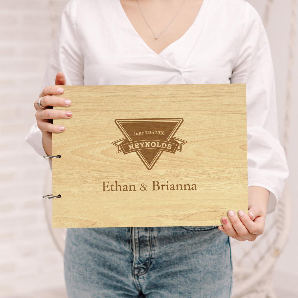 Darling Souvenir Personalized Engraved Laser Cut Wedding Guest Book Wooden Cover Sign-in Book Registry Guestbook Scrapbook-3G