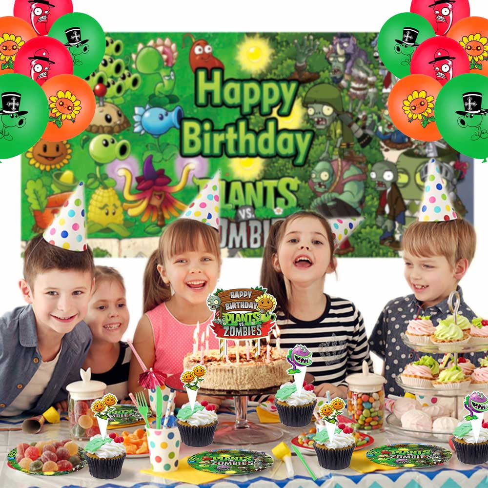 Plants & Zombies Party Supplies Plates Decorations Birthday Cake Topper Banner Decor Backdrop Balloons