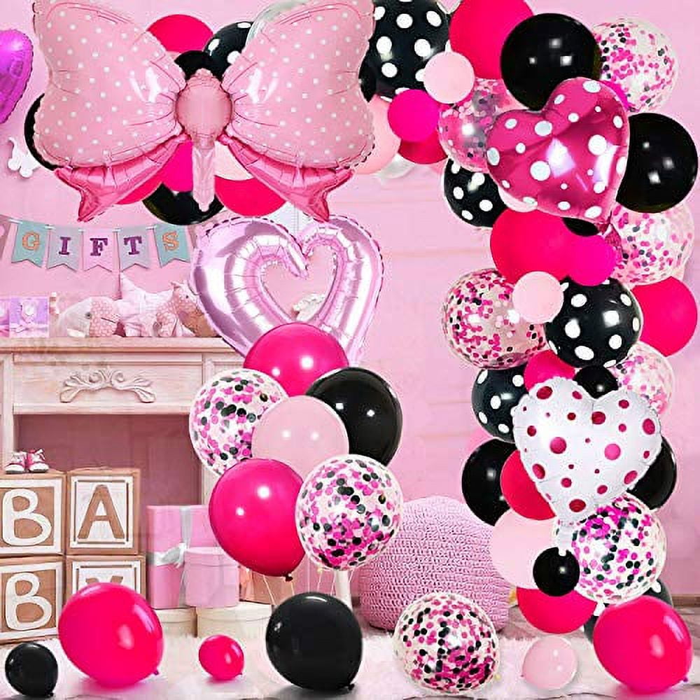 Mini Mouse Balloon Garland Arch Kit Light Pink Rose Red Black Bot Latex Balloons Confetti Balloon Bow Heart Love Foil Balloons Set for Baby Shower Decorations Birthday Party Supplies