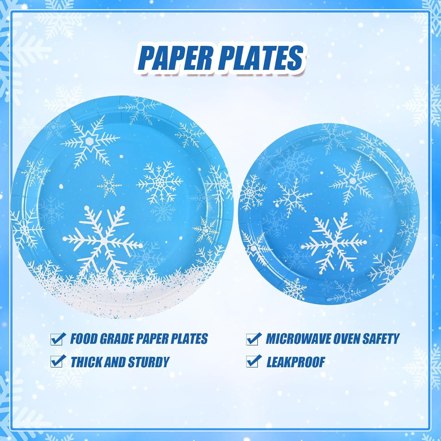 DAZLUTE 200 PCS Christmas Paper Plates and Napkins, Christmas Snowflake Blue Disposable Dinnerware Set for Christmas Party Supplies
