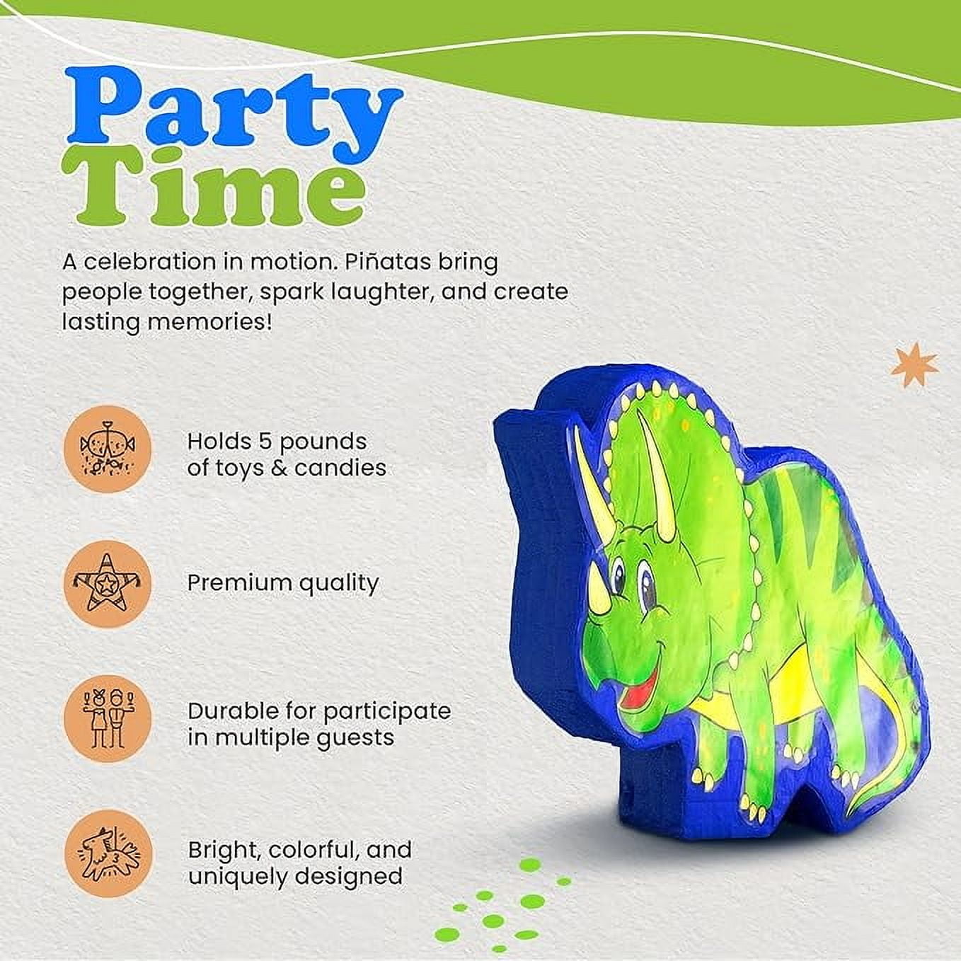 Dinosaur Triceratops Pinata Bulk Candy Fill Spill Pinatas - Dino Party Game for Kids Baby Boy Girl Birthday Parties Supplies - Animal Theme Cute Decor Party Favor, School, Event - 16 X 14 X 5.5 In