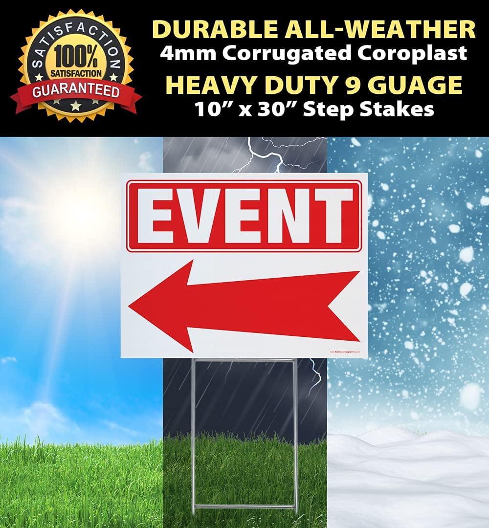 Event Yard Sign Complete Kit Includes Sturdy Sign Stake - Durable Outdoor Double Sided 18x24 Sign with Extra Tall 10x30 Stake (1 Pack, Event)
