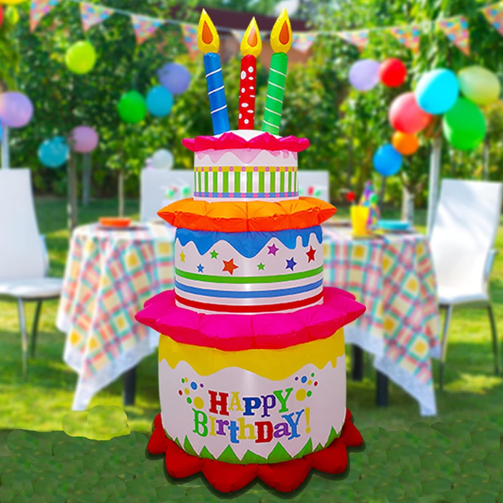 Garnen 6Ft Inflatable Happy Birthday Decorations Balloons For Kids, LED Happy Birthday Cake, Birthday Sign Balloons, Outdoor Theme Party