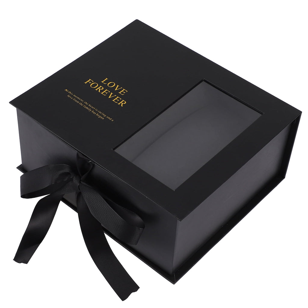 COSMOBETTY 1Pack Black Cardboard Flower Wrapping Box for Bouquet Portable Storage Case 9.8x8.5x4.1in