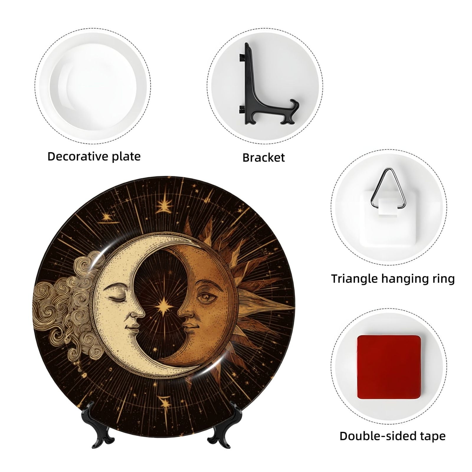 Decorative Plates – Bone China Wall & Table Decor - Sun And Moon - 6in