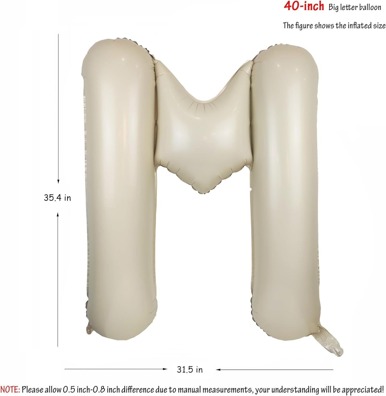 chdqwer 40 In Cream White Letter H Balloons Big Alphabet Foil Word Balloon Beige Large Inflating Balloon Letters Sand Mylar Helium Custom Letter Balloon For Boys Girls Birthday Party Baby