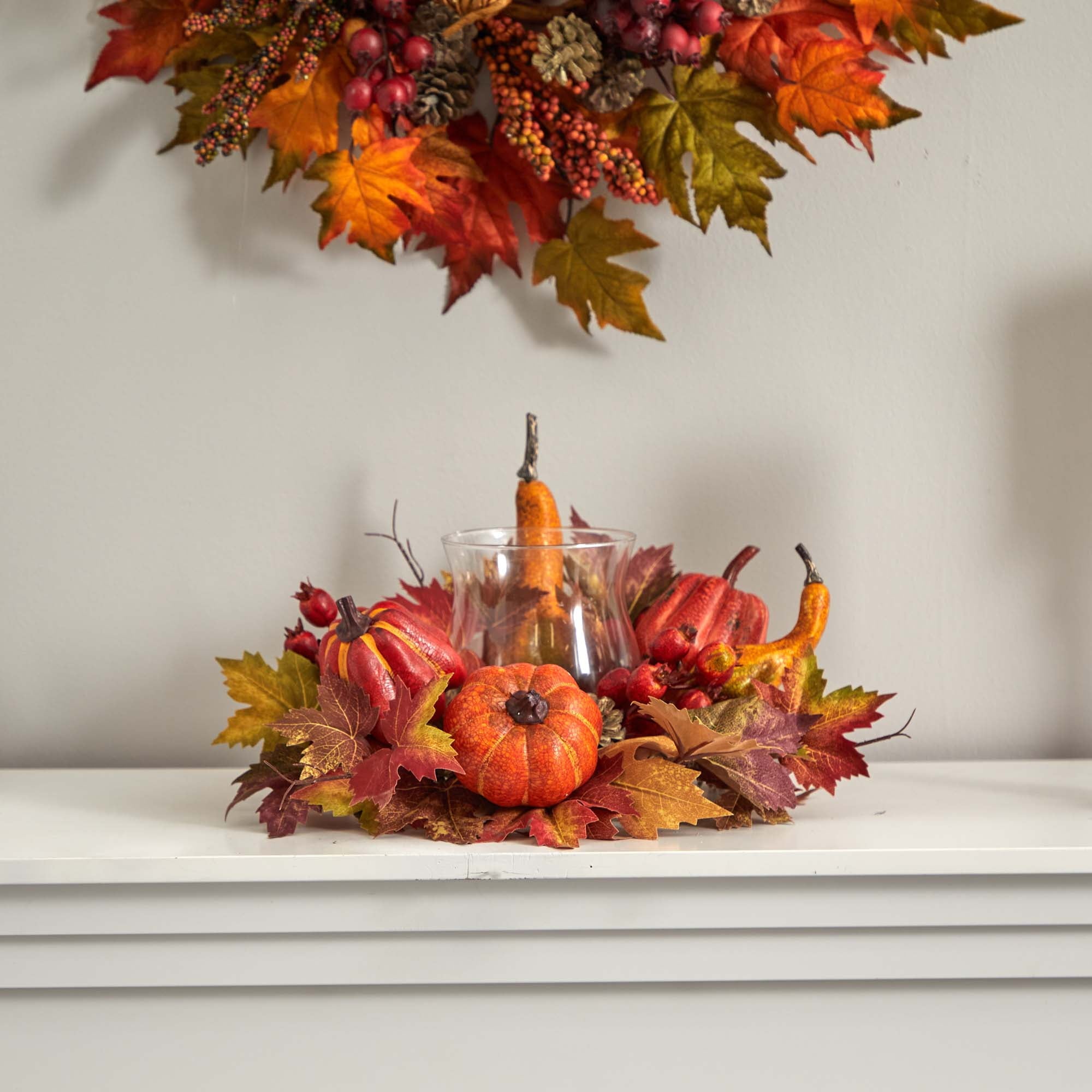 Nearly Natural 8" Maple Pumpkin and Gourd Artificial Plant Candelabrum, Multicolor