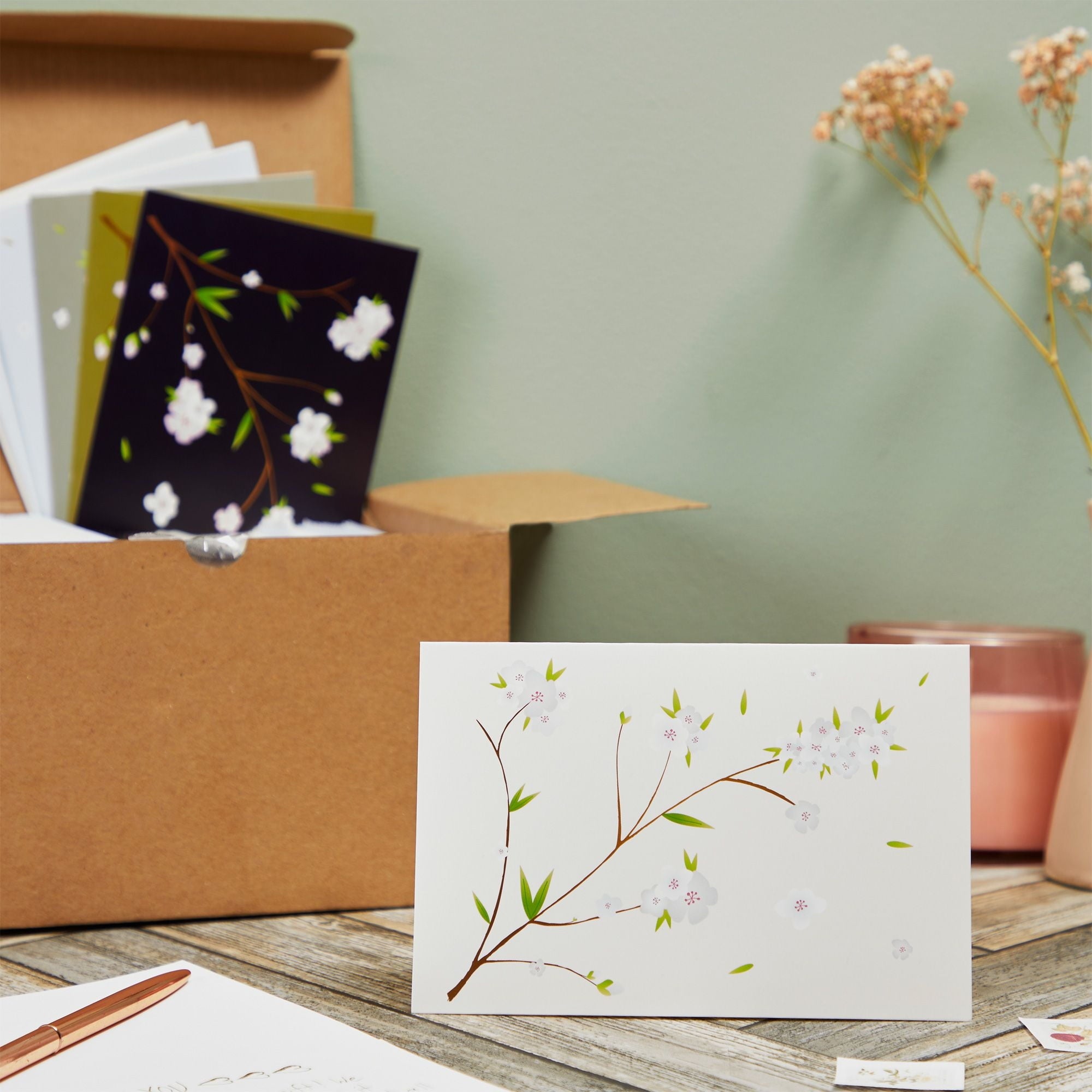120 Pack Cherry Blossom Note Cards with Envelopes - Thank You, Wedding, Business, Birthday, All Occasion Spring Card (6 Floral Designs, 4x6 In) Blank Note Cards and Envelopes