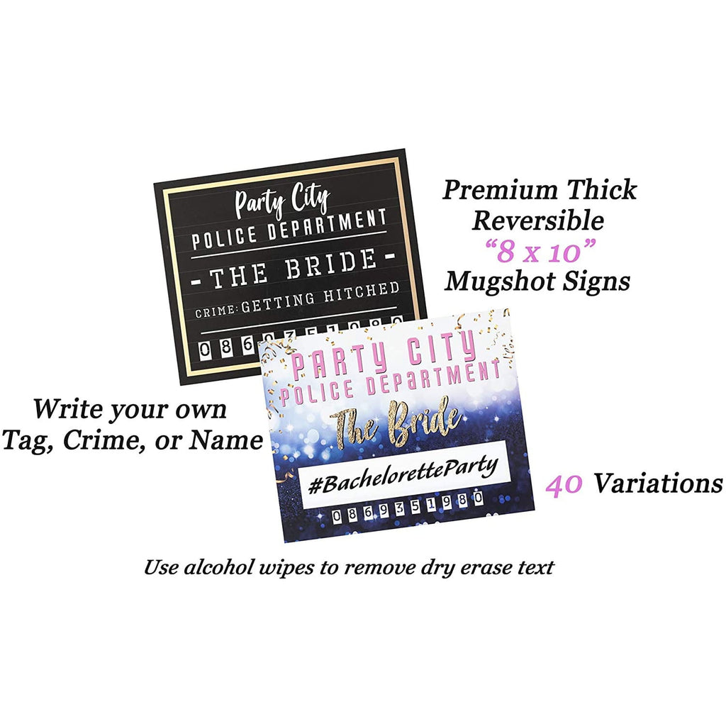 Bachelorette Party Supplies Kit - Set of 25 Dare Cards, 20 Mugshot Signs & One 33 Inch Bachelorette Sash with Goldtone Pin - Girls Night Out Party Accessories & Photo Booth Props
