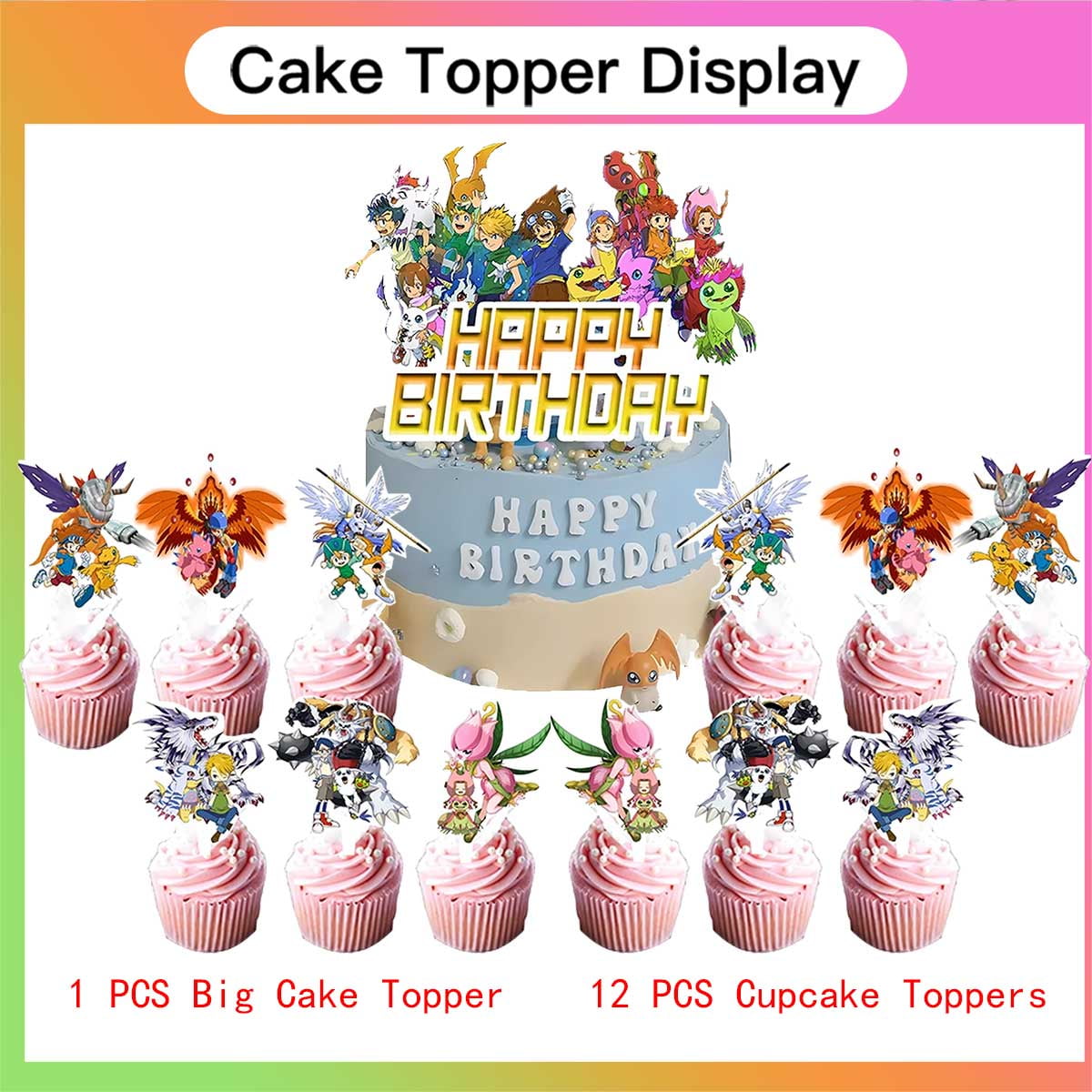 Digimon Monster Birthday Party Supplies Balloons Paper Plates Decoration Cake Topper Decor Tableware Banner Backdrop