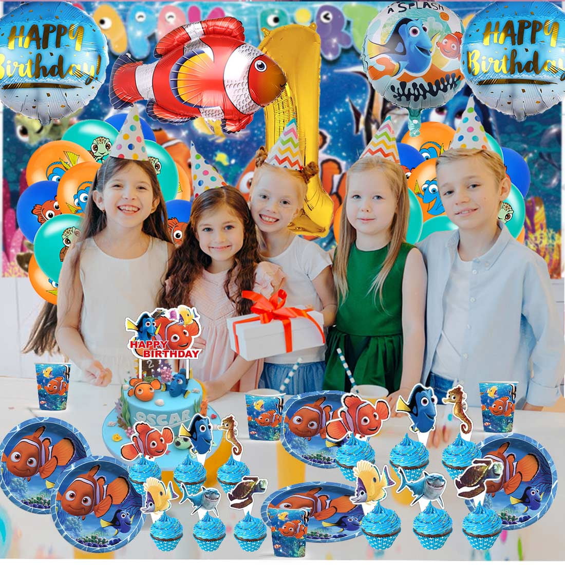 Finding Nemo Balloons Party Supplies 1st Decor Tableware Birthday Cake Topper Decorations Banner Backdrop