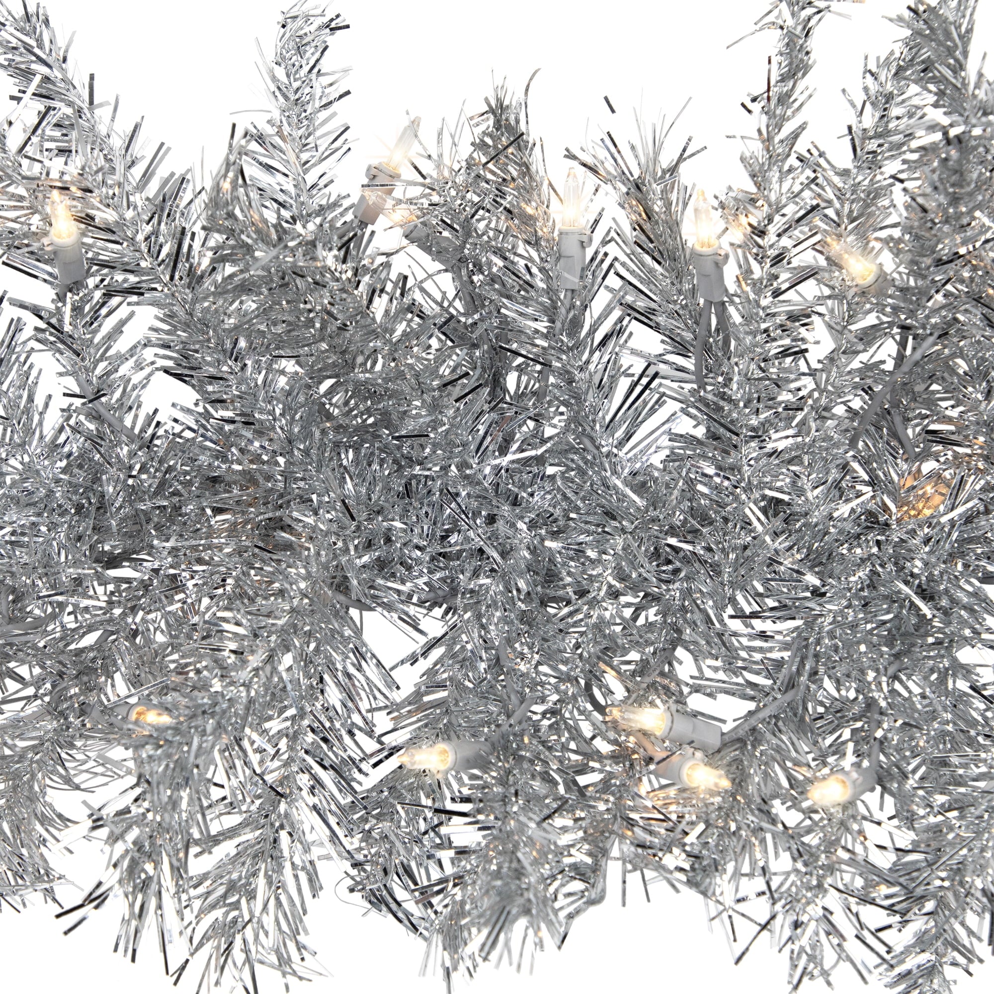 Northlight Prelit Clear Incandescent Corded Tinsel Artificial Christmas Garland, 4" (Silver)