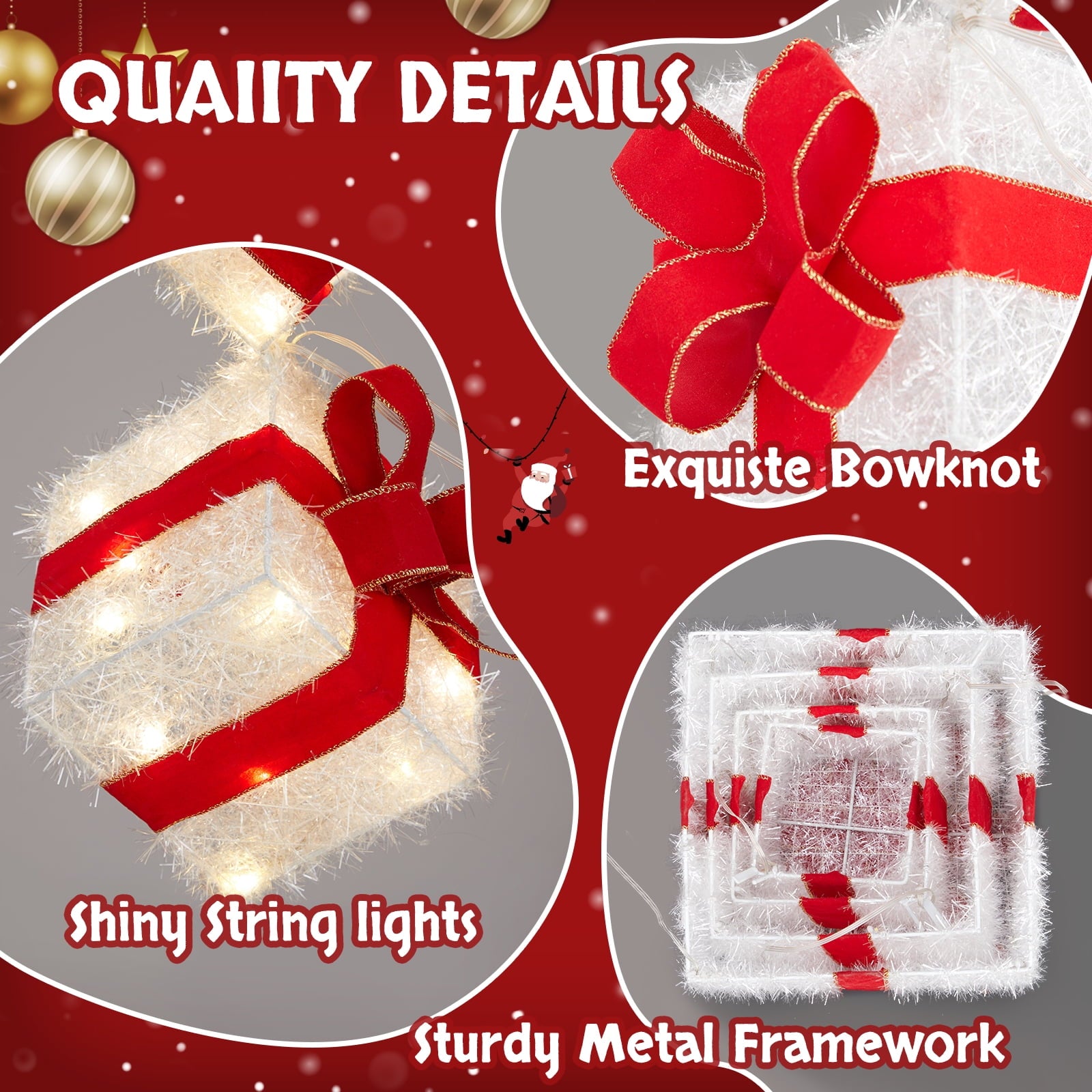 Zimtown 3.5FT Lighted Gift Boxes Christmas Decorations Gift Boxes Pop-Up Design