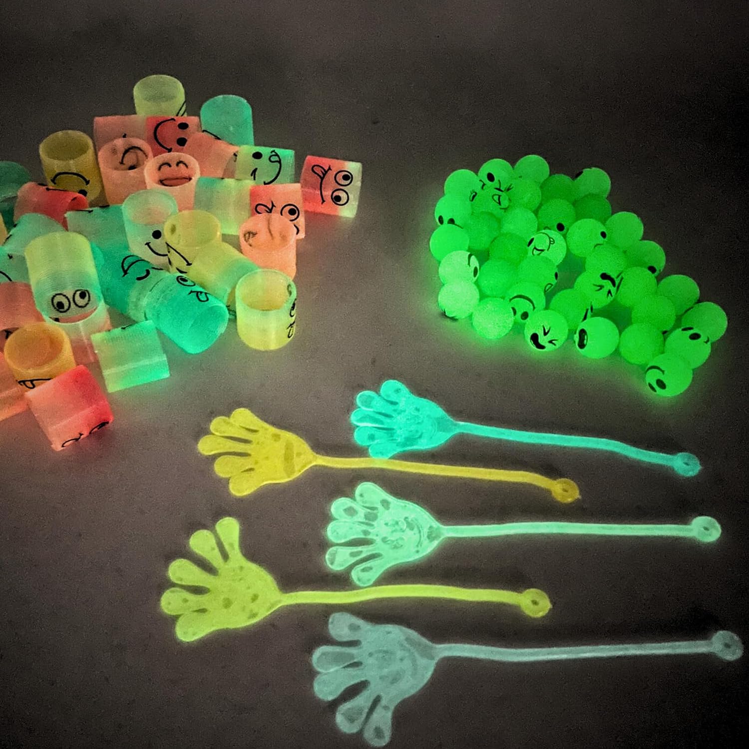 4E’s Novelty 108 pcs Glow in the Dark Toys - Bouncy Balls, Sticky Hands & Springs