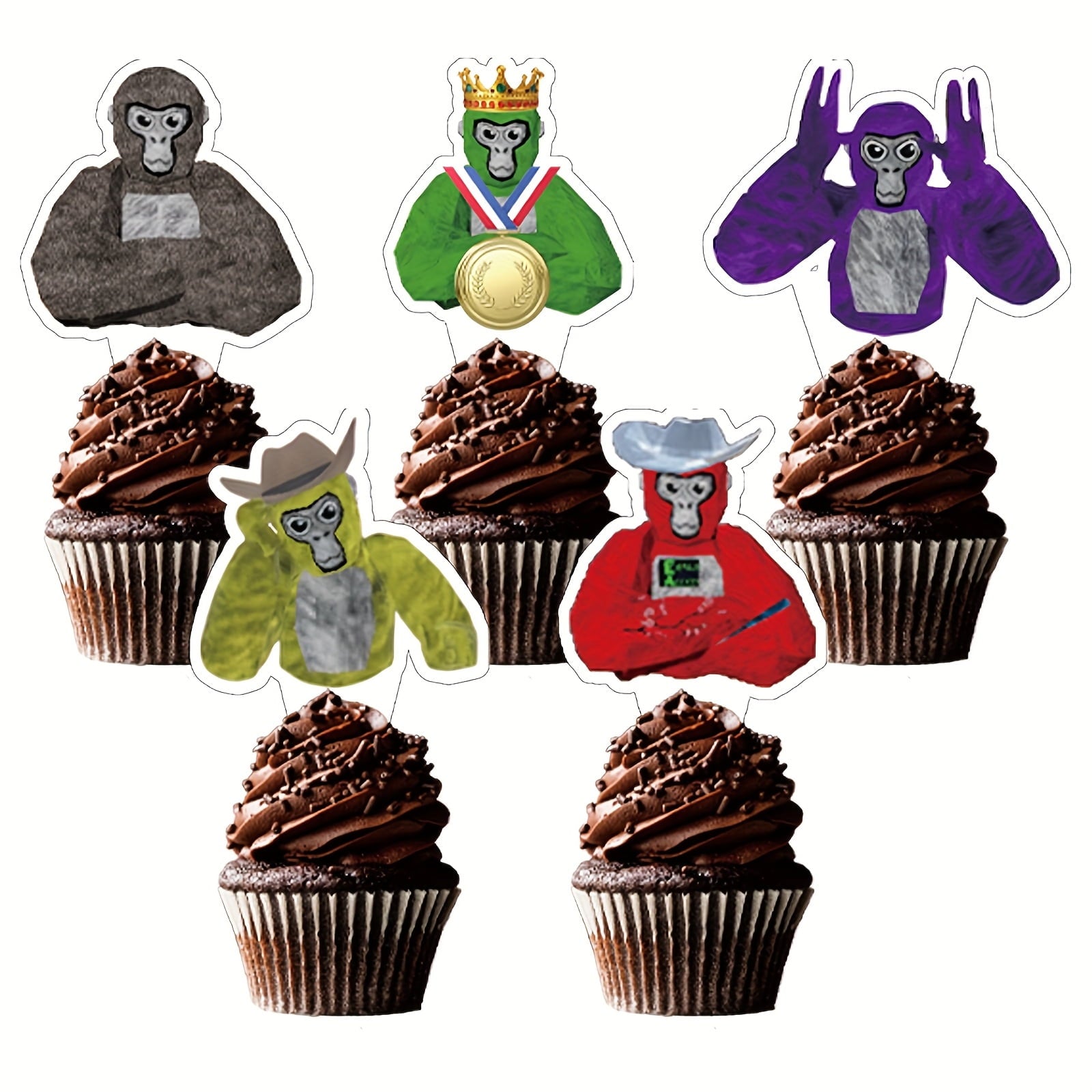 Gorilla Tag Birthday Party Decorations & Favors Kit - 14pcs Cartoon Theme with Backdrop, Cake Toppers, 12 Cupcake Toppers for Themed Celebrations, Party Supplies