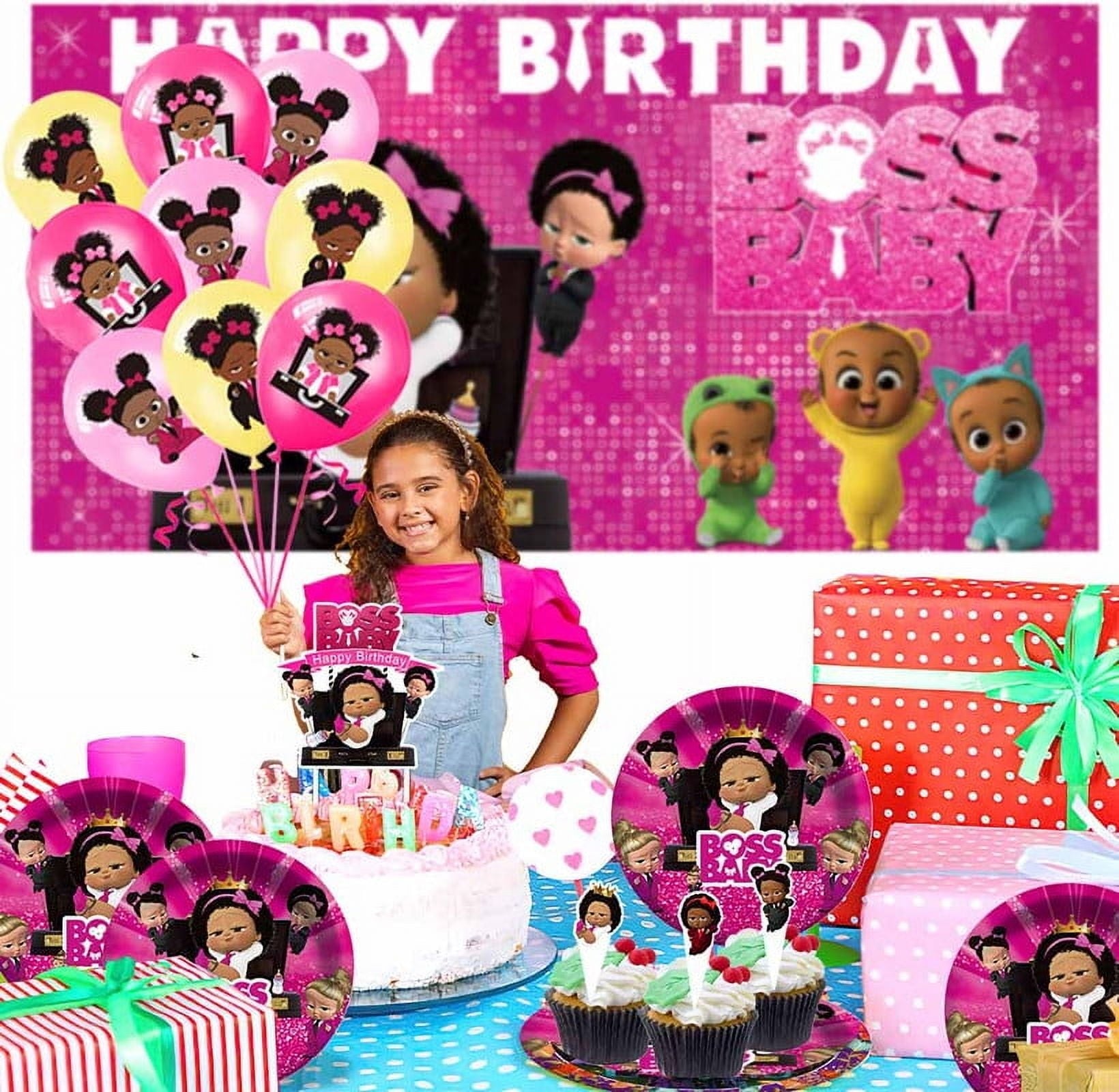 Boss Baby Africa Girl Party Supplies Plates Decorations Birthday Cake Topper Banner Decor Backdrop Balloons