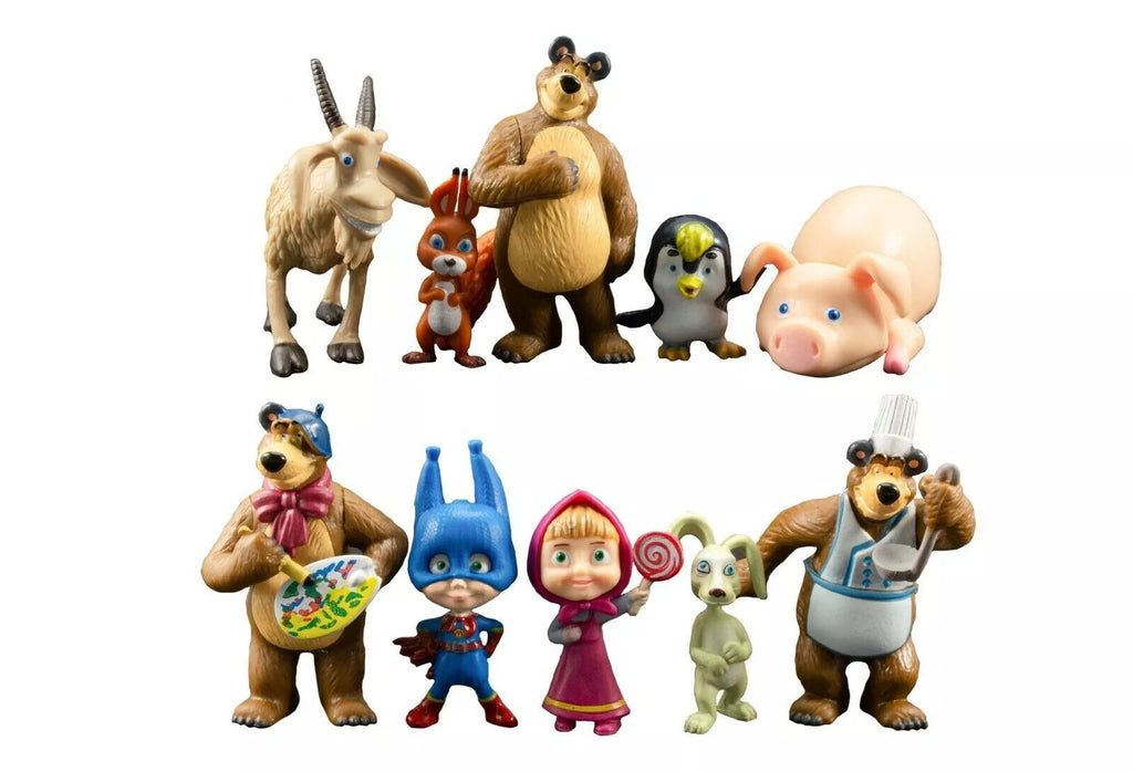 Masha And The Bear Set of 10 PCS PVC Cake Toppers Action Figures Free Shipping