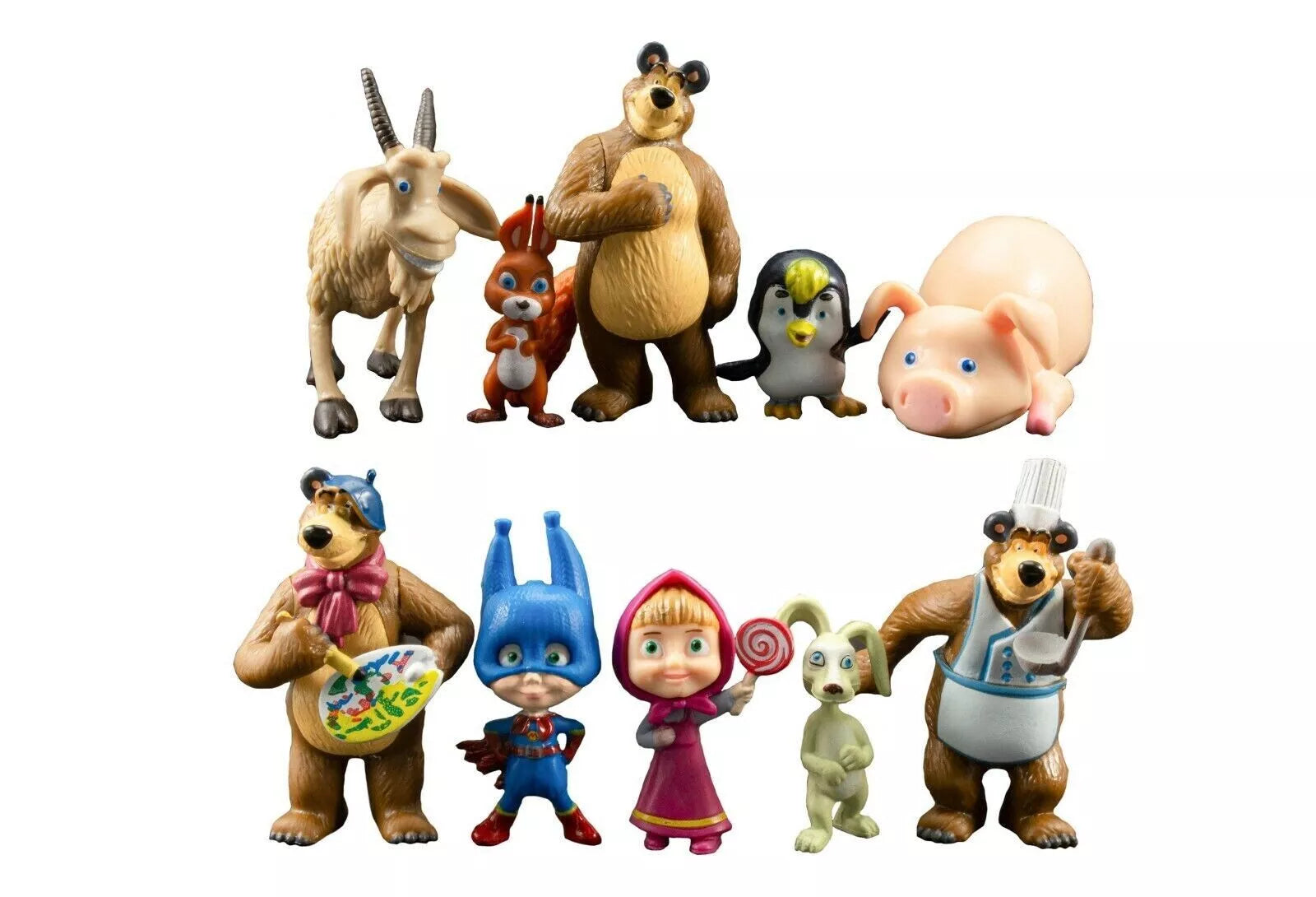 Masha And The Bear Set of 10 PCS PVC Cake Toppers Action Figures Free Shipping