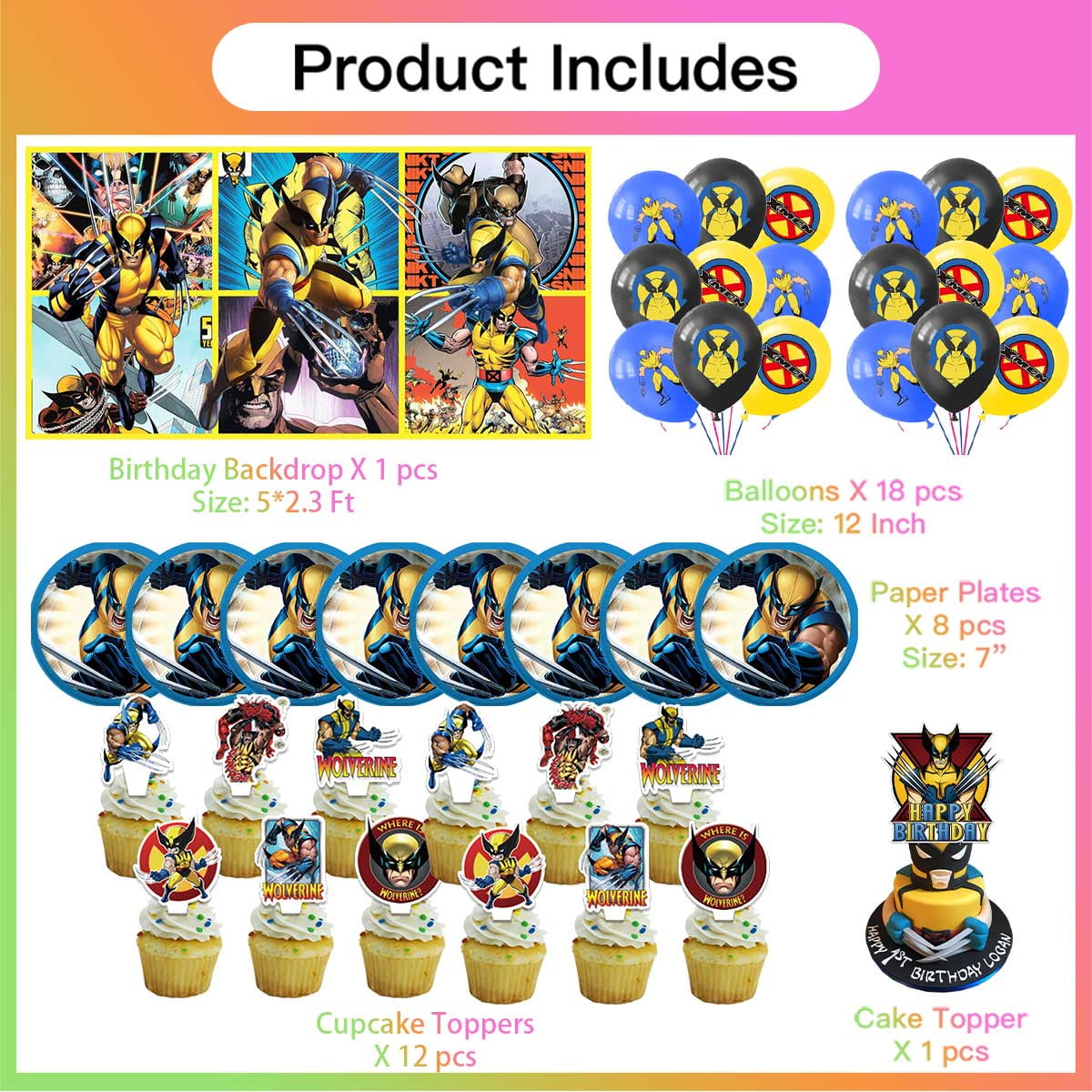 Wolverine X-men Tableware Balloons Birthday Plates Party Decor Banner Cake Topper Decorations for Kids Supplies