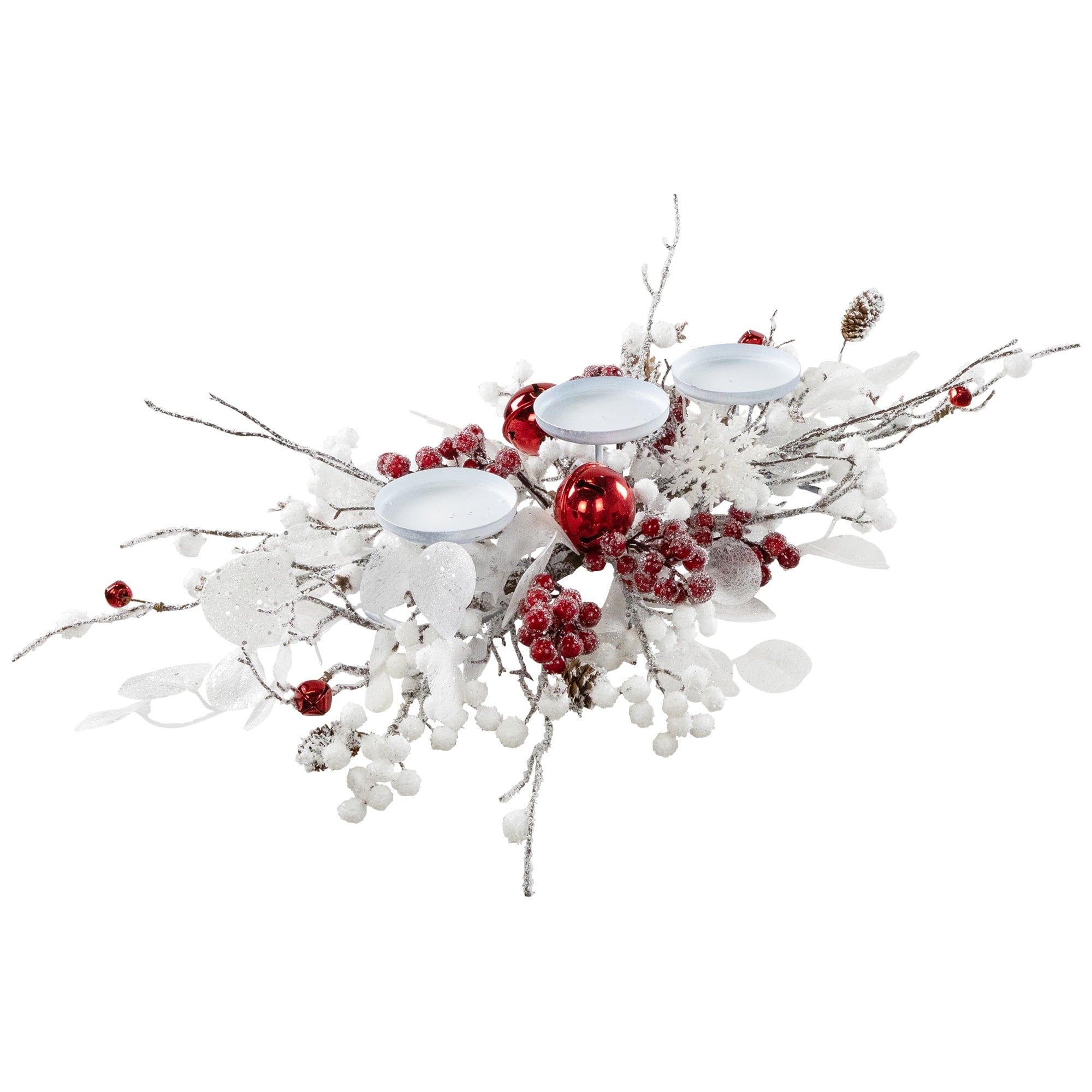 Northlight Berries and Snowflakes Christmas Pillar Candle Holder - 24" - Red and White