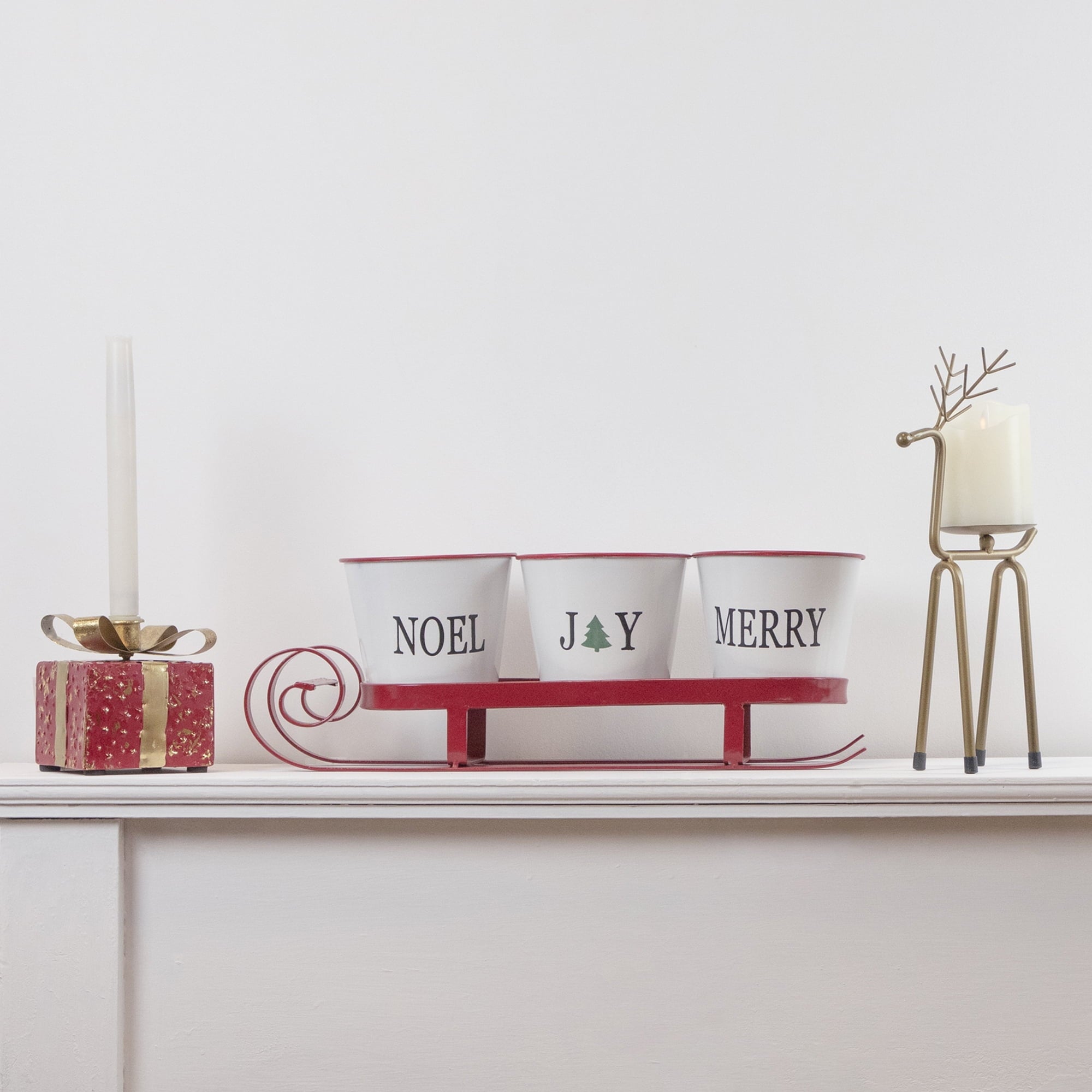 Northlight Sleigh with "Noel", "Joy" and "Merry" Buckets Christmas Centerpiece - 18.75" - Red
