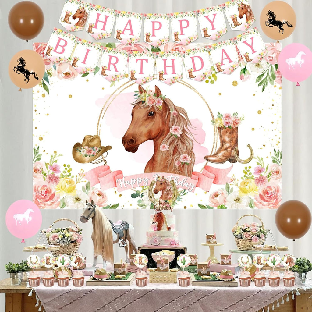 Fangleland Cowgirl Themed Birthday Party Decorations Horse Balloons & Banner