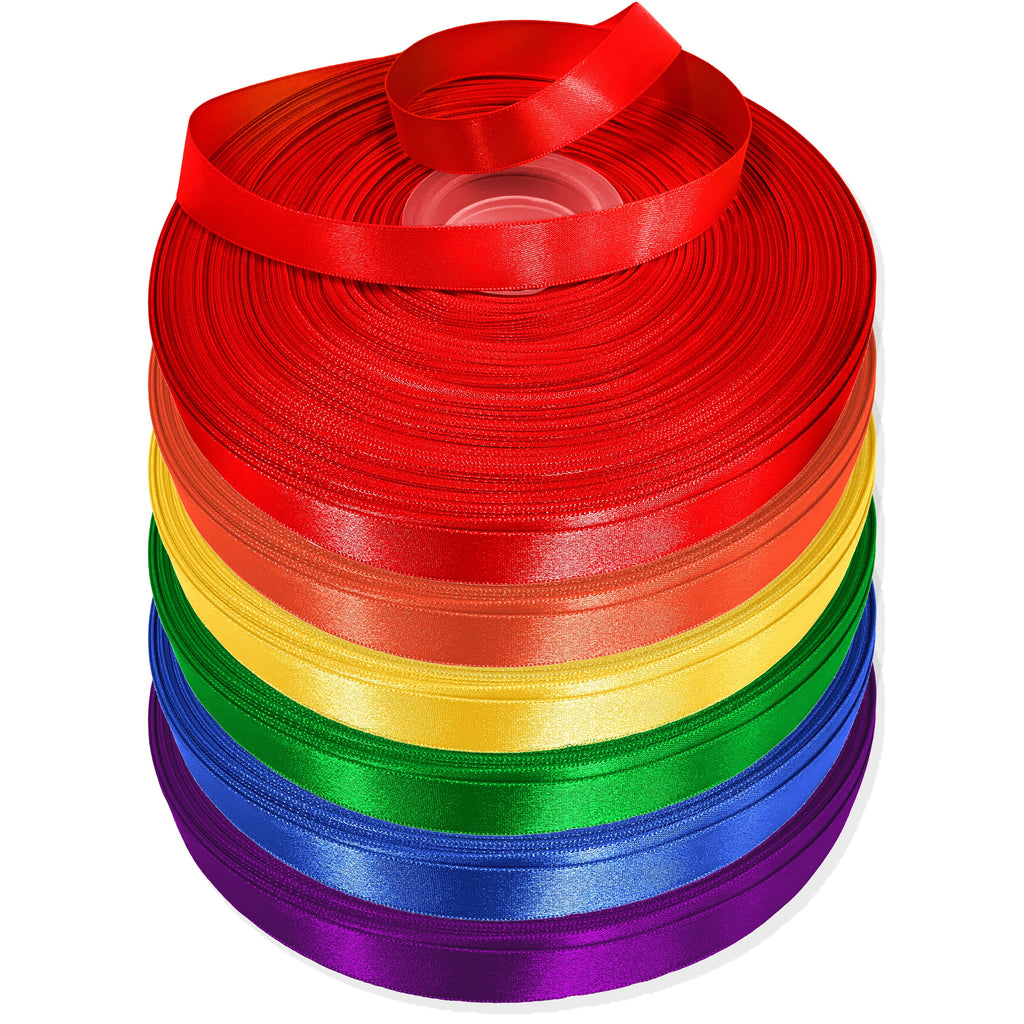 Rainbow Double Faced Satin Ribbon, 6 Colors, 5/8" x 600 Yards by Gwen Studios