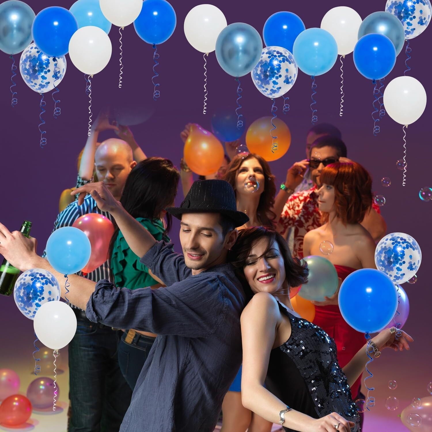 FF. Blue Metallic Balloons Blue Confetti Balloons and White Balloons,50 pcs Blue Balloons Party Balloons for Birthday Baby Shower with Extra Confetti and Balloon Ribbons