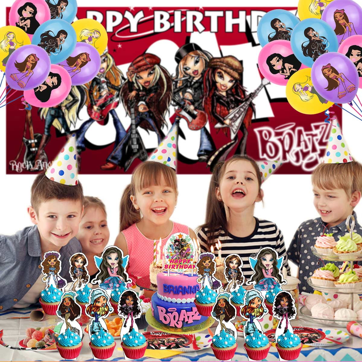 Bratz Girls Party Supplies Balloons Tableware Birthday Decorations Plates Banner Cake Topper Backdrop
