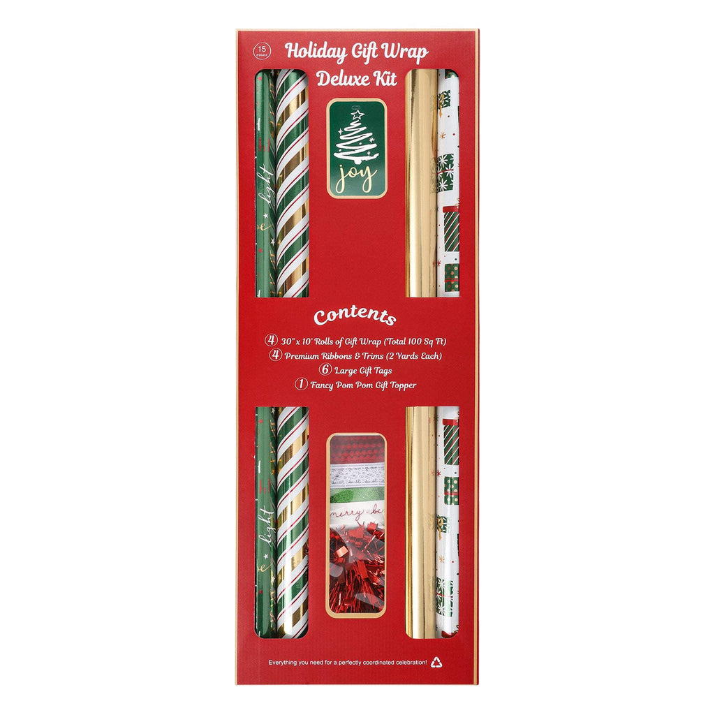 LaRibbons 30" x 10' Christmas Holiday Gift Wrap Deluxe Kit, Stripe Green