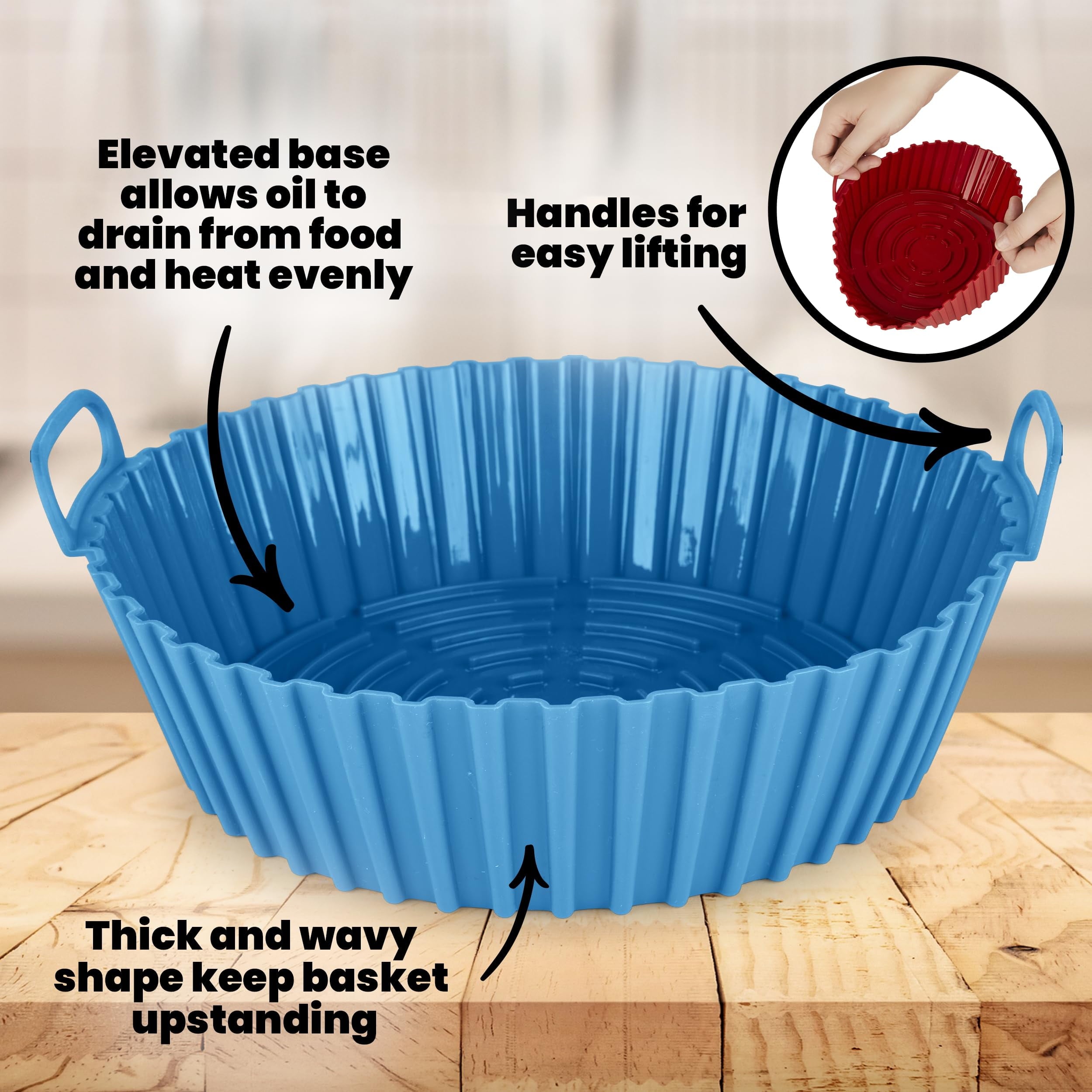 Hotpop Silicone Air Fryer Liner - Air Fryer Silicone Liners - Reusable Silicone Bowl Basket - Air Fryer Silicone Pot - Air Fryer Silicone Basket Bowl - Airfryer Liner (2 pk, Red & Teal)
