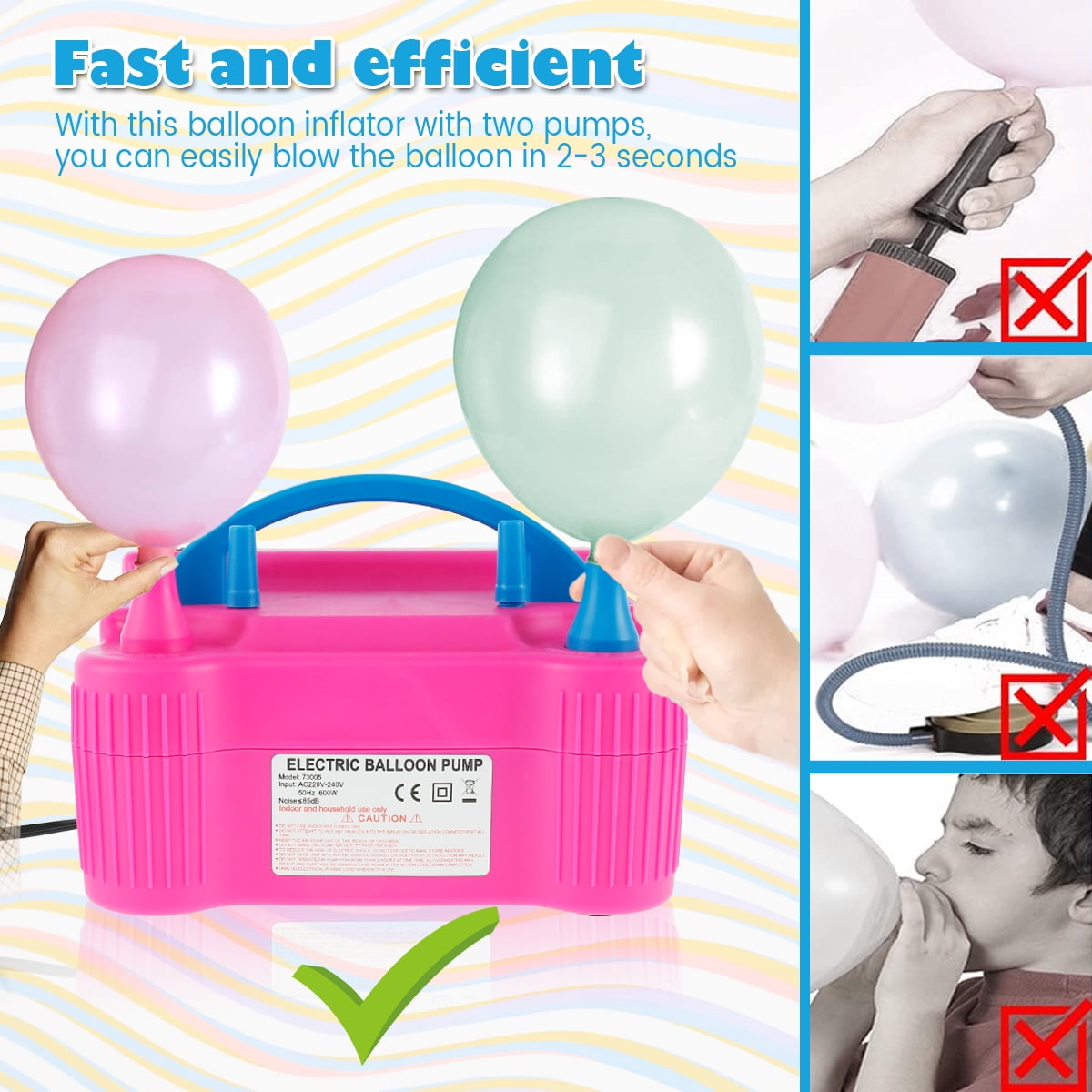 Lieonvis Electric Balloon Pump Dual Nozzle Balloon Blower Portable Balloon Inflator with Tying Tool Balloon Air Pump for Balloon Arch Garland Baby Shower Party Birthday Wedding Decoration 220V 600W Ro