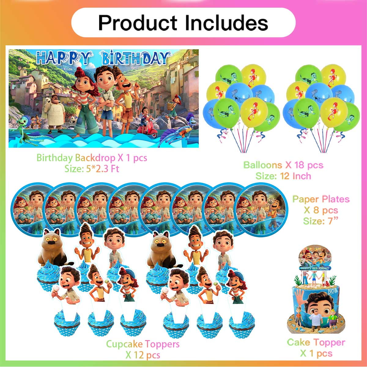Luca Party Supplies Birthday Plates Balloons Decorations Cake Topper Tableware Banner Backdrop Decor