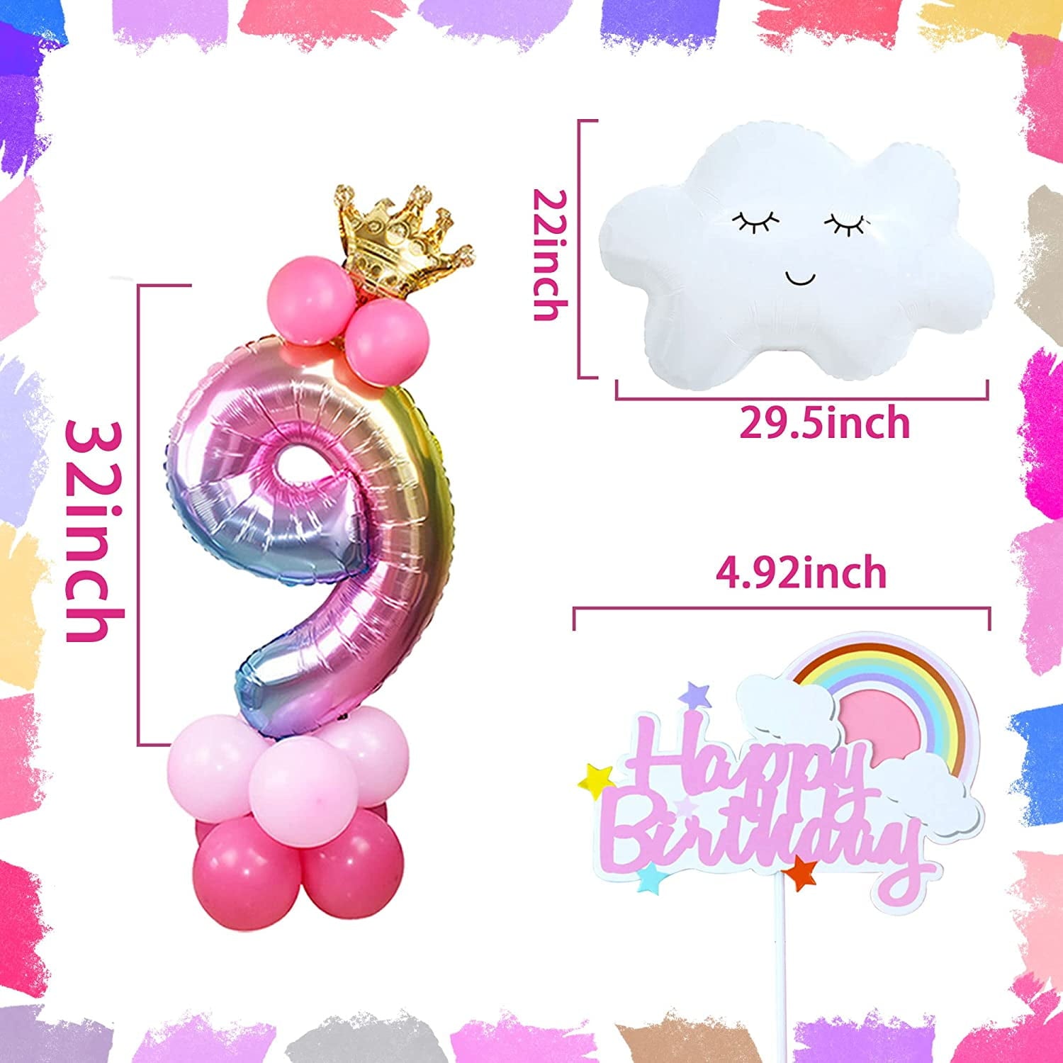 On Cloud 9 ROSE GOLD Balloons Banner on cloud nine birthday party decorations for 9 Year Old Girl 9th birthday Party Invite Decorations