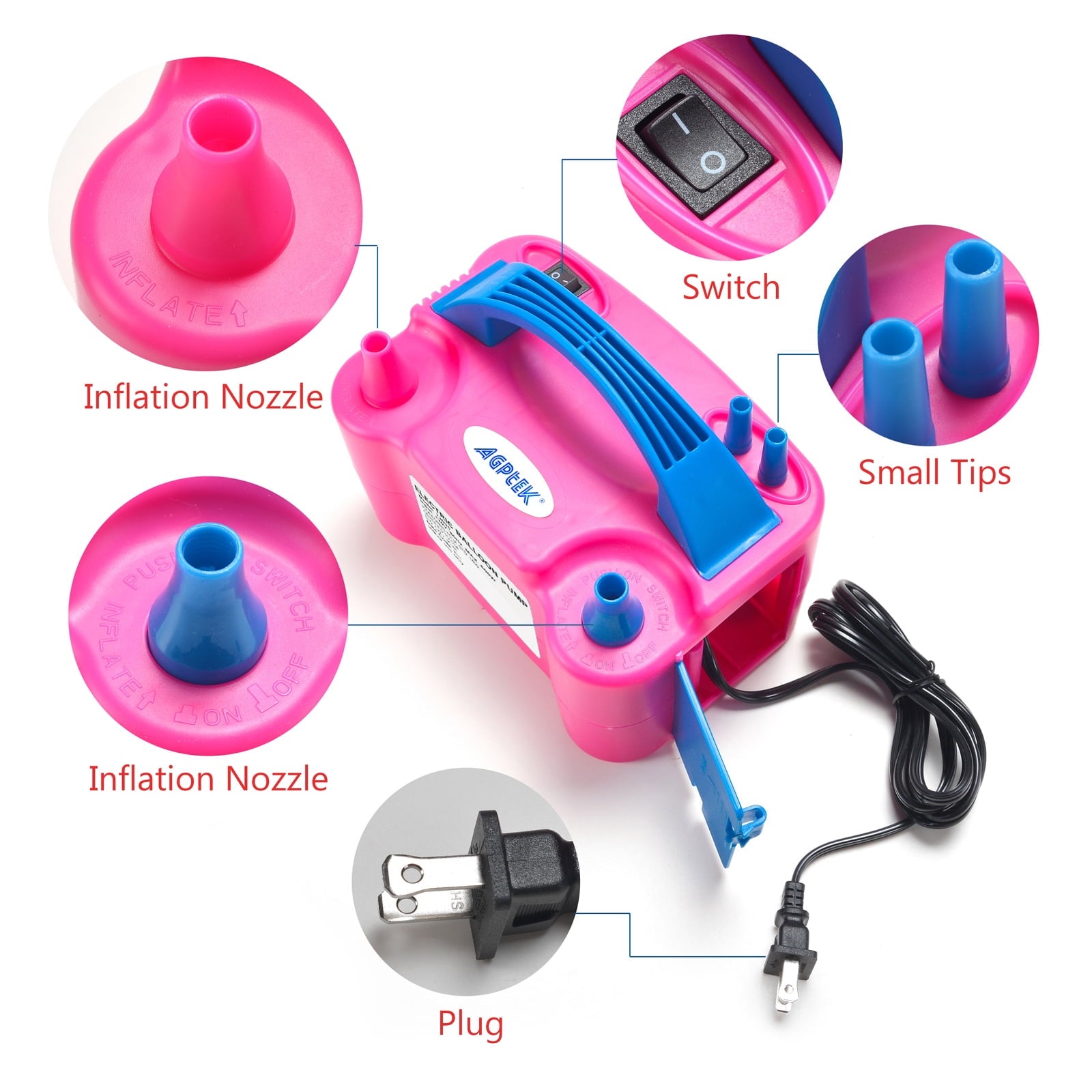 AGPTEK 110V 600W Electric Air Balloon Pump Dual Nozzle Inflator/Blower for Party Decoration