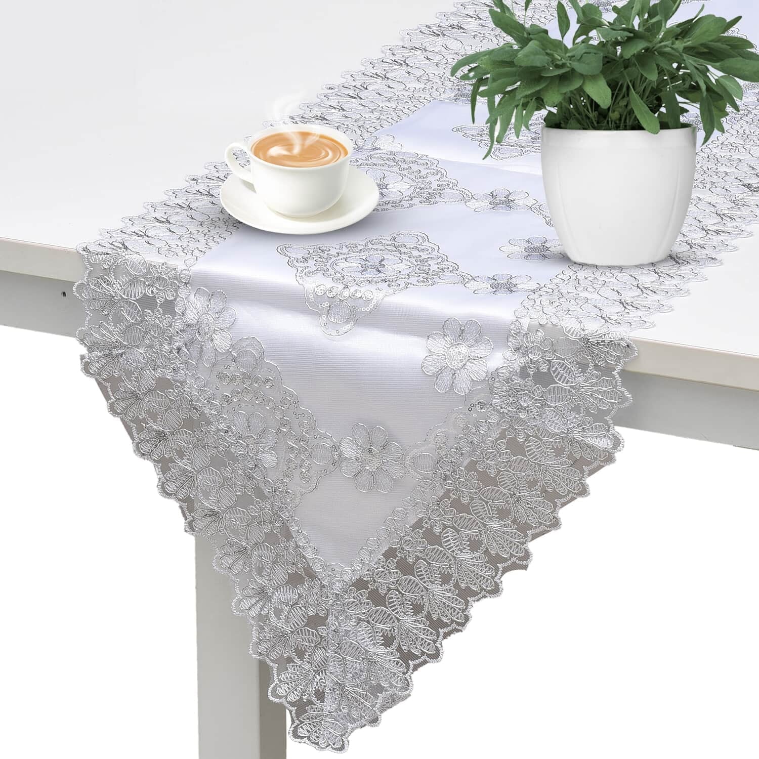 Shop LC White Farmhouse Table Runner 72 Inches Long for Dining Doilies Embroidered Boho Style Polyester Room Decor Kitchen Rustic Lace Tablecloth for Wedding Decorations Birthday Gifts