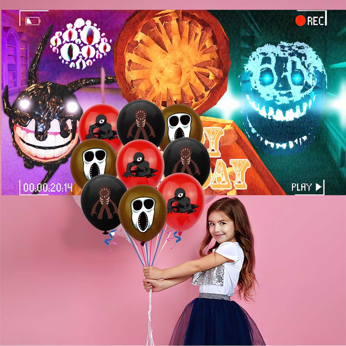 Doors Figure Balloons Supplies Party Decor Plates Decorations Banner Cake Topper Tableware Banner Backdrop