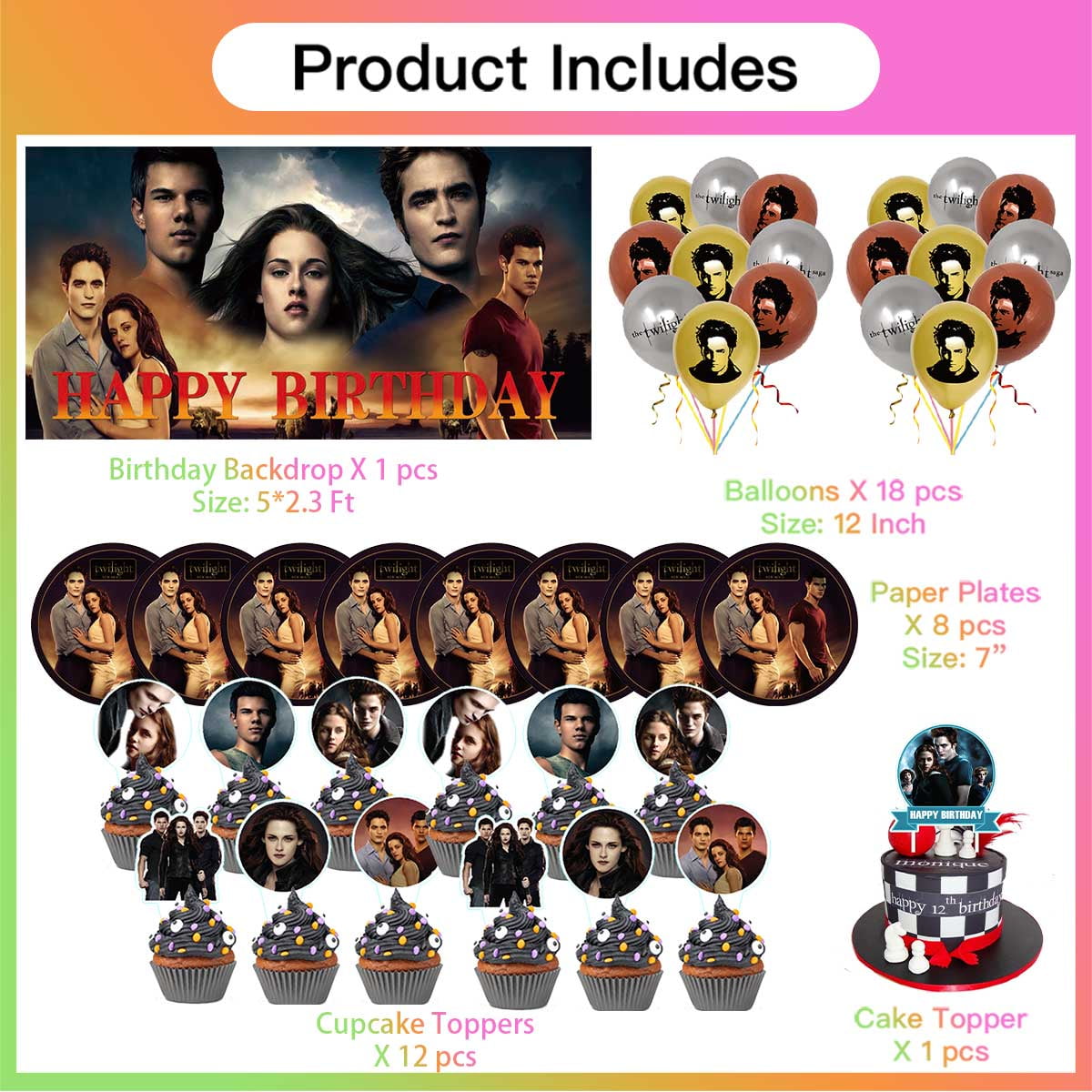 Twilight Balloons Supplies Party Decor Plates Decorations Banner Cake Topper Tableware Banner Backdrop