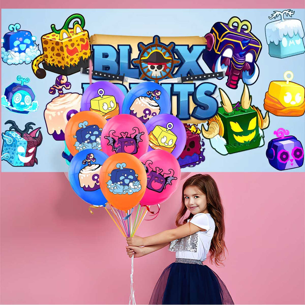 Blox Fruits Birthday Party Supplies Balloons Plates Decoration Cake Topper Decor Tableware Banner Backdrop