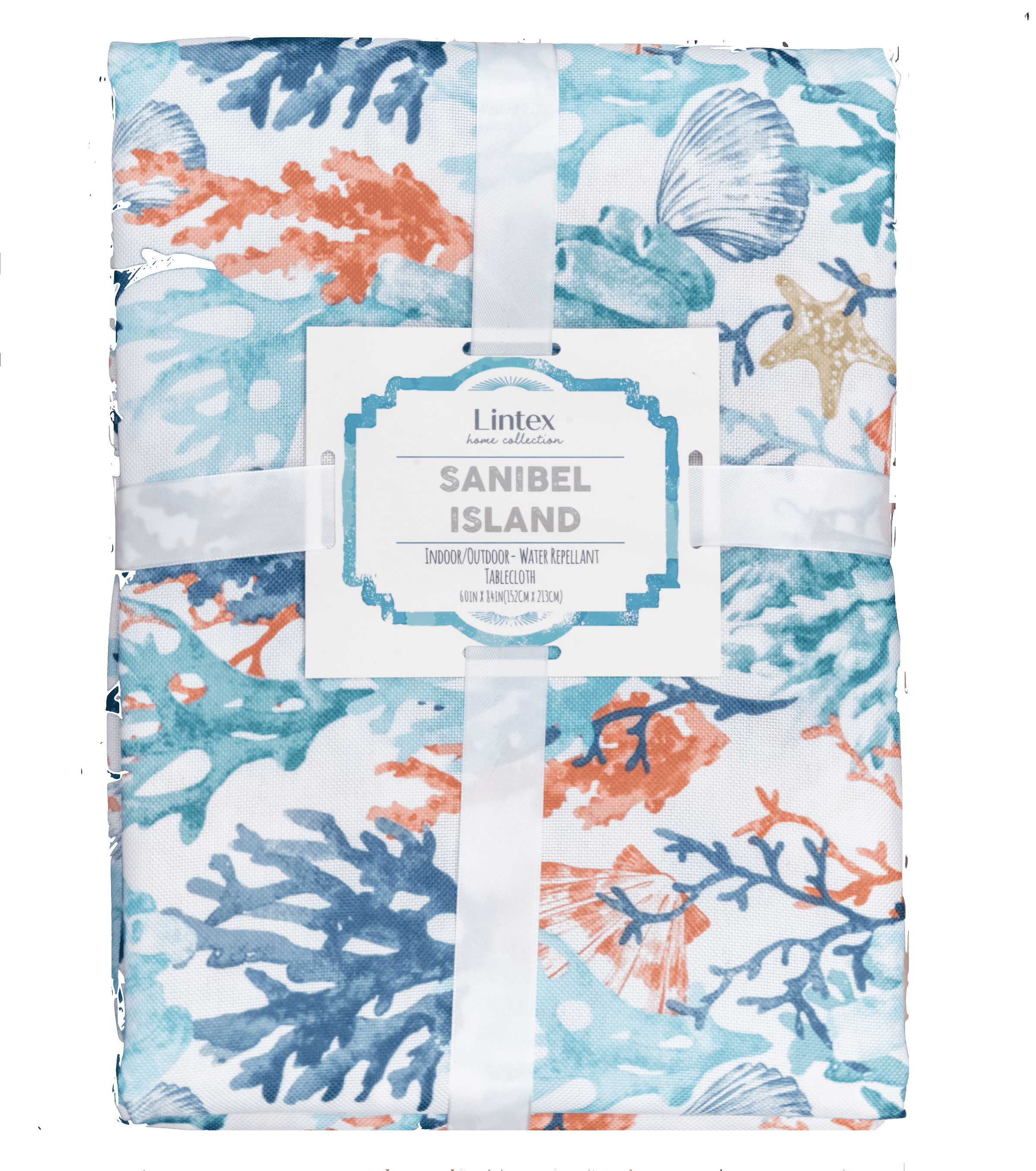 Coralee Ocean Coral Heavyweight Indoor Outdoor Stain/Liquid Resistant 100% Polyester Tablecloth 70" Round Umbrella